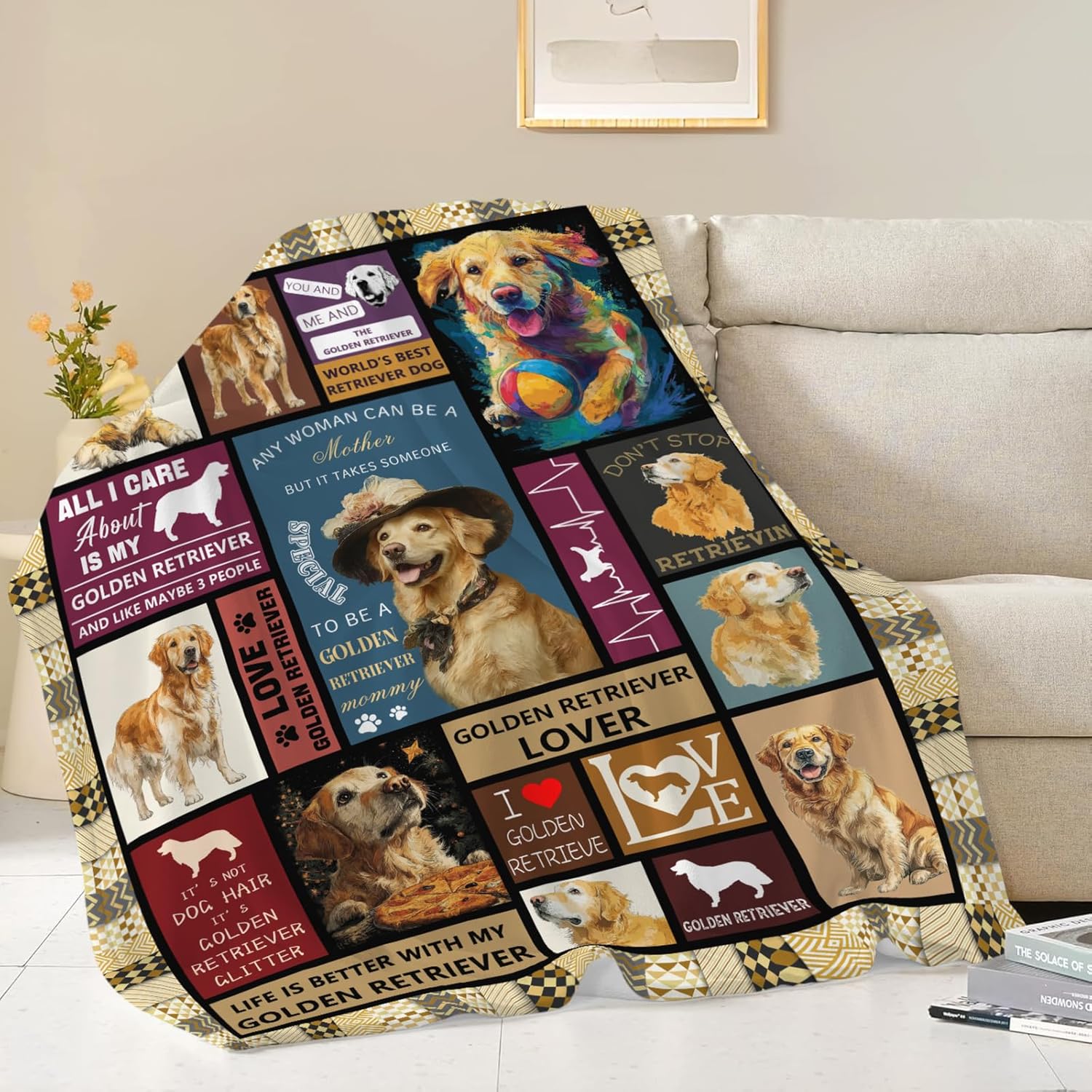 Golden Retriever Throw Blanket Golden Retriever Puppy Stuff Gifts for Dog Lover Kids Girls Boys Adults Women Men Soft Cozy Warm Plush Fluffy Fuzzy Fleece Blanket Decor 50''X60''
