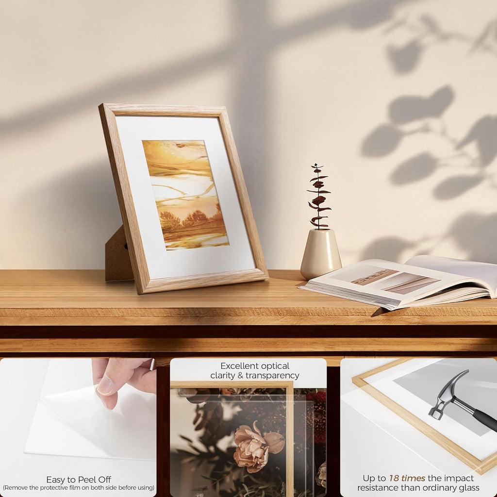 Fun Memories 8x10 Oak Picture Frame for Wall, 8x10 Frame with Matted to 5x7, Solid Wood Picture Frames for Wall Art Photo and Prints (Beige, 1 Pack)