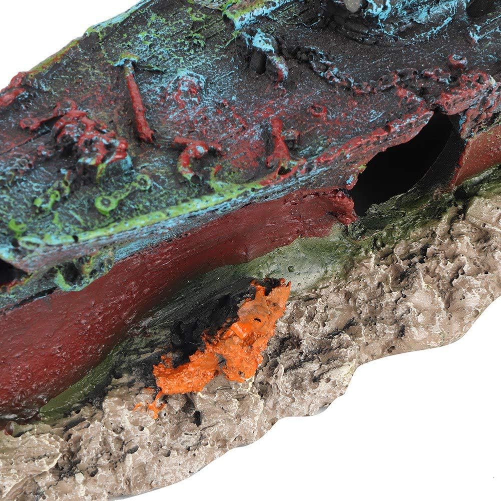 Fish Tank Wreck Boat Decoration, Nontoxic Resin Wreck Boat Sunk Battleship Safe Ship Fish Tank Aquarium Wreck Ornament Cave Decoration Landscaping