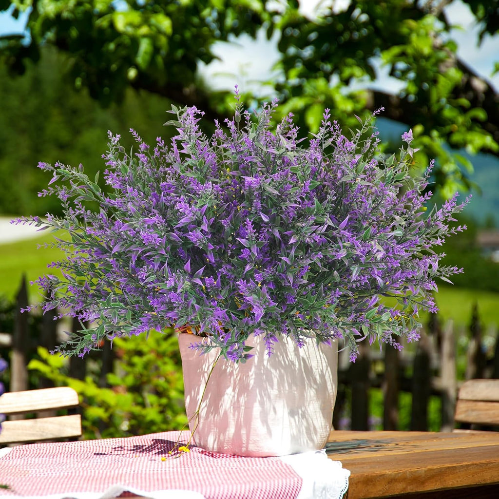 42 Pcs Fake Lavender Flowers Outdoor UV Resistant Faux Plastic Lavender Flowers No Fade Artificial Lavender Purple Plants for Outside Garden Porch Window Box Hanging Planter Decor (Purple)