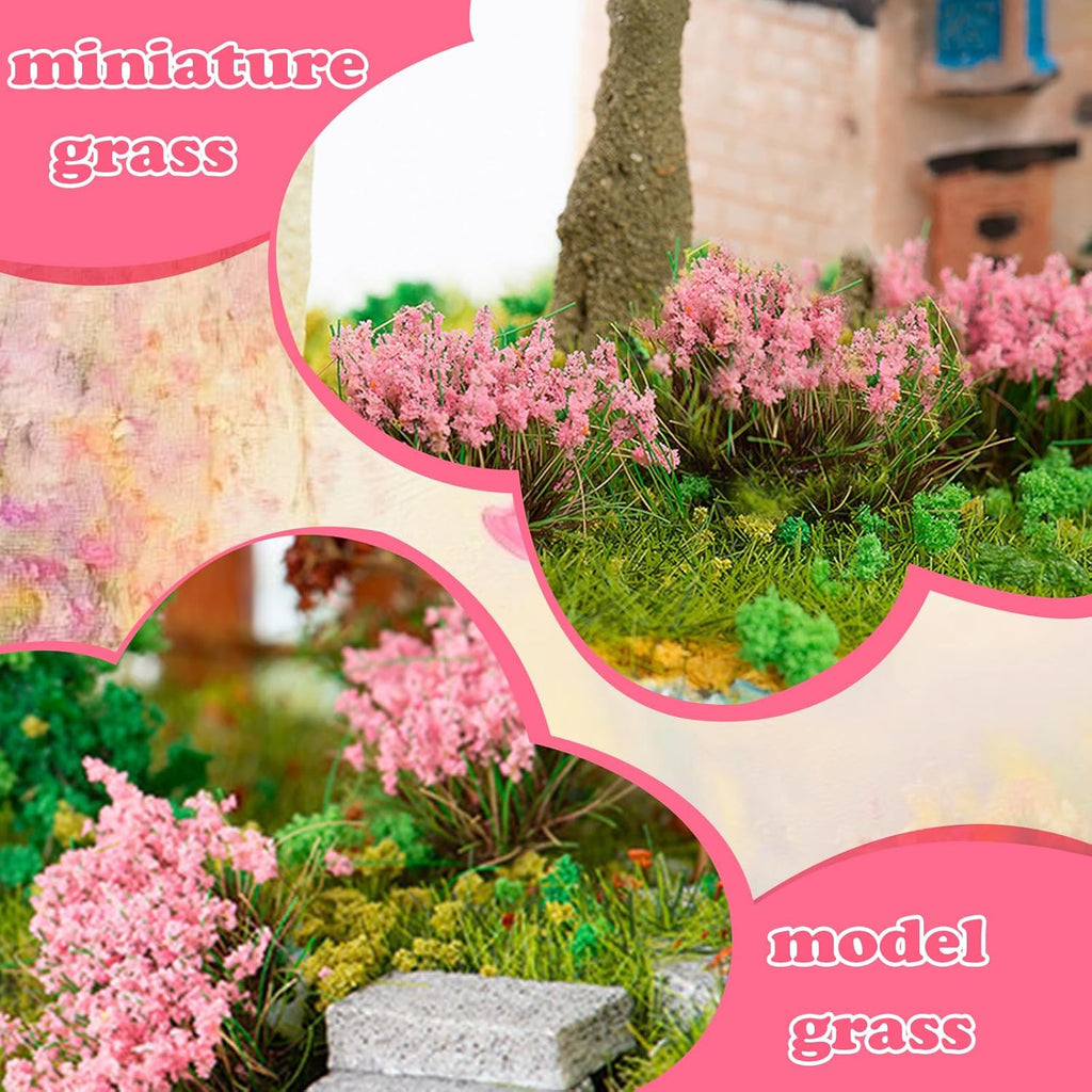 Warmtree Hand Torn Model Grass Tufts Flower Cluster for Miniature Scenery Applicable for N & HO Scale for Train Layouts Diorama Supplies and Architectural Models (Sakura Pink)