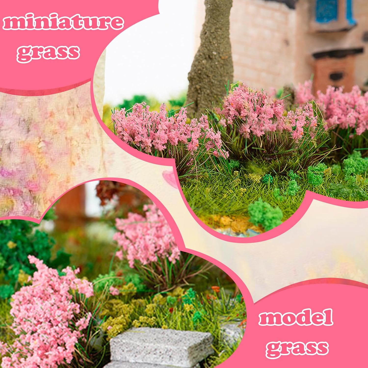 Warmtree Hand Torn Model Grass Tufts Flower Cluster for Miniature Scenery Applicable for N & HO Scale for Train Layouts Diorama Supplies and Architectural Models (Sakura Pink)