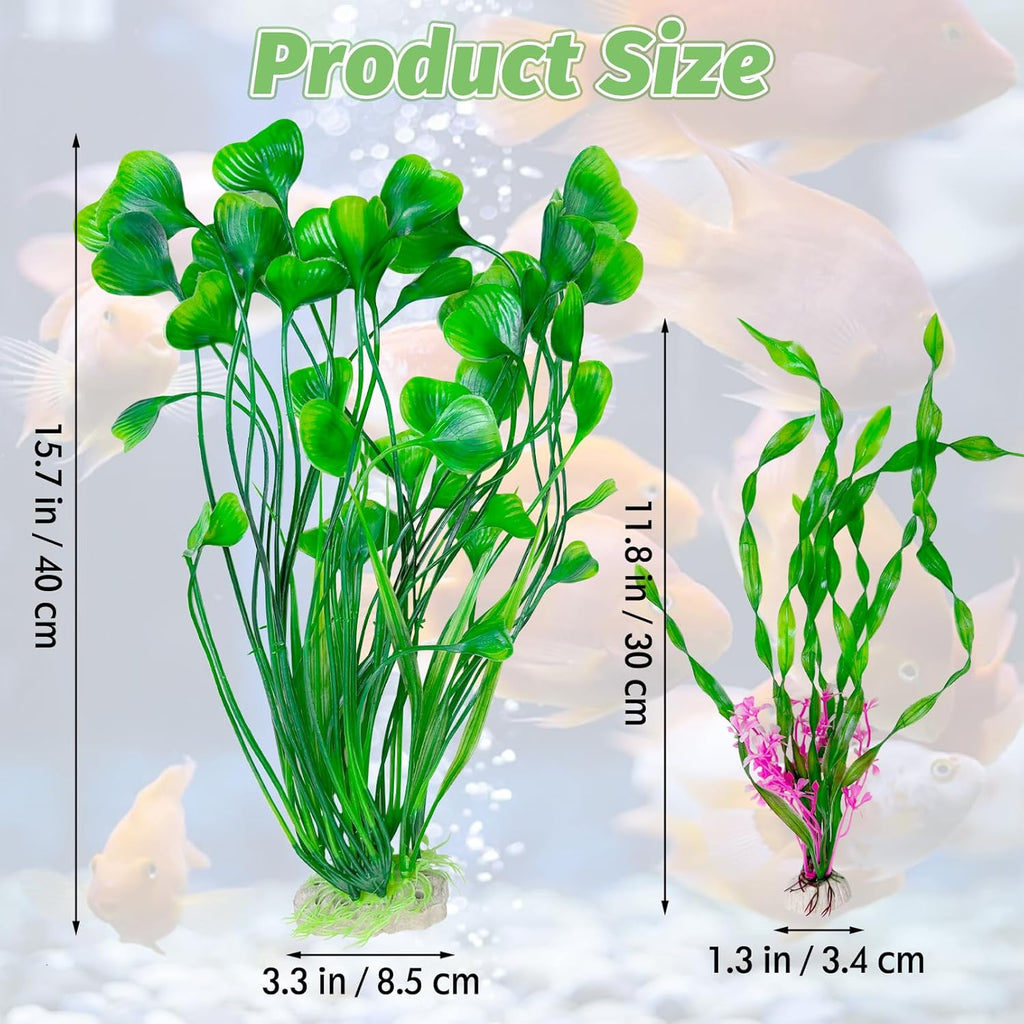 Hamiledyi Artificial Aquarium Plants Fish Tank Decorations, Soft Plastic Green Water Grass for Fish Habitat, Realistic Underwater Décor, Safe for Fish, 2-Pack