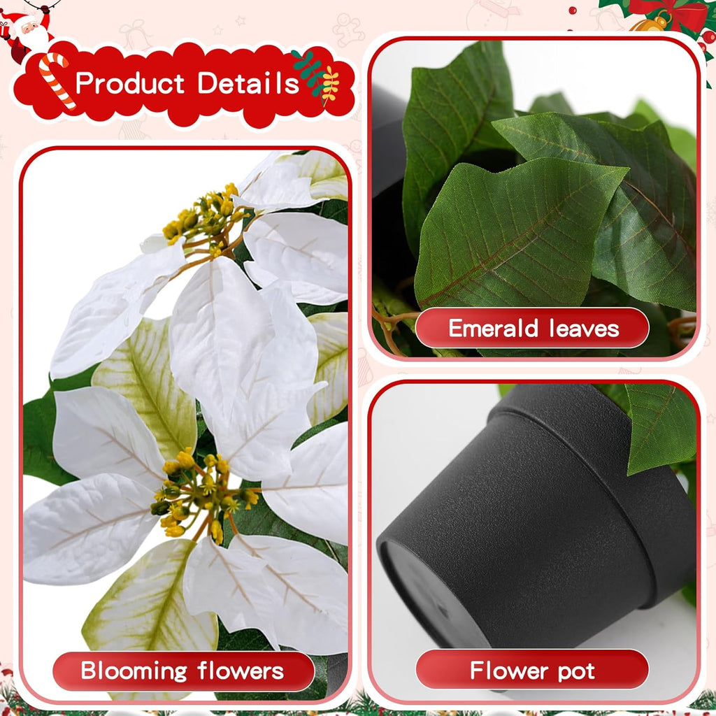 2 Pack Poinsettias Artificial Christmas Flowers Small Cream Poinsettia Plant Artificial 9 Inch Faux Winter Flowers for Porch Home Garden Decorations Indoor Outdoor Xmas Ornament