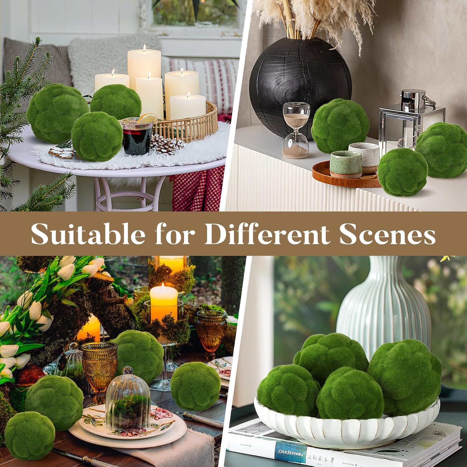 STOBAZA Moss Balls 2 PCS Green Moss Balls Decorative for Bowl Filler, Artificial Greenery Faux Mossy Globes for Forest Core Home Centerpiece Vase Party Wedding Decors - 4" W and 4.7" W