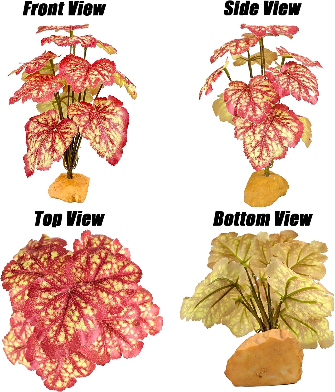Woyrise Reptile Artificial Plants for Terrarium Decor, Amphibian Habitat Decorations Bearded Dragon Tank Accessories fit Crested Gecko Leopard Lizard Chameleon Snake Frog - Fake Pink Heuchera