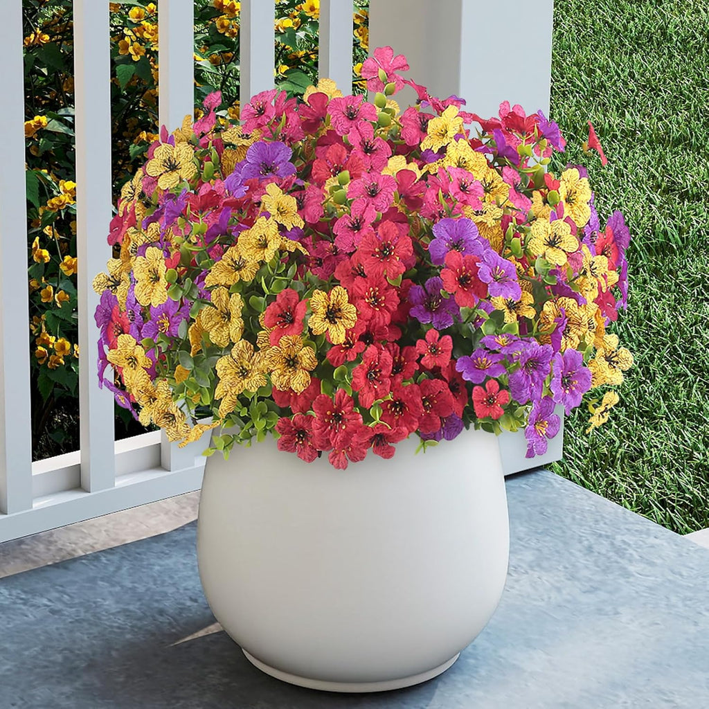 12 Bundles Artificial Faux Flowers, UV-Resistant Silk Fake Plants Spring Summer Decoration Indoor Outdoor Decor for Home, Porch, Balcony, Lawn, Yard - Spring, Summer, Fall, All Seasons (Mix)