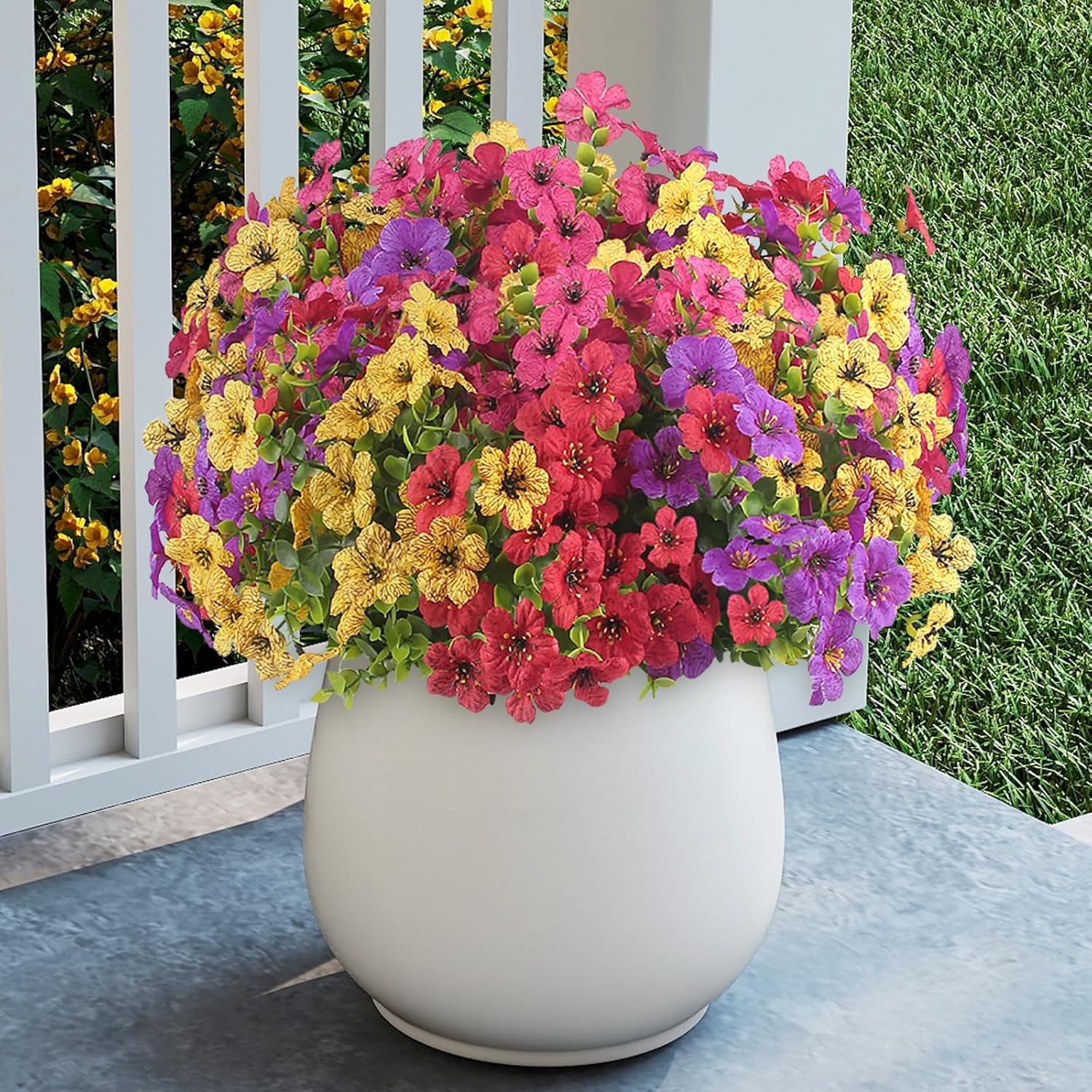 12 Bundles Artificial Faux Flowers, UV-Resistant Silk Fake Plants Spring Summer Decoration Indoor Outdoor Decor for Home, Porch, Balcony, Lawn, Yard - Spring, Summer, Fall, All Seasons (Mix)