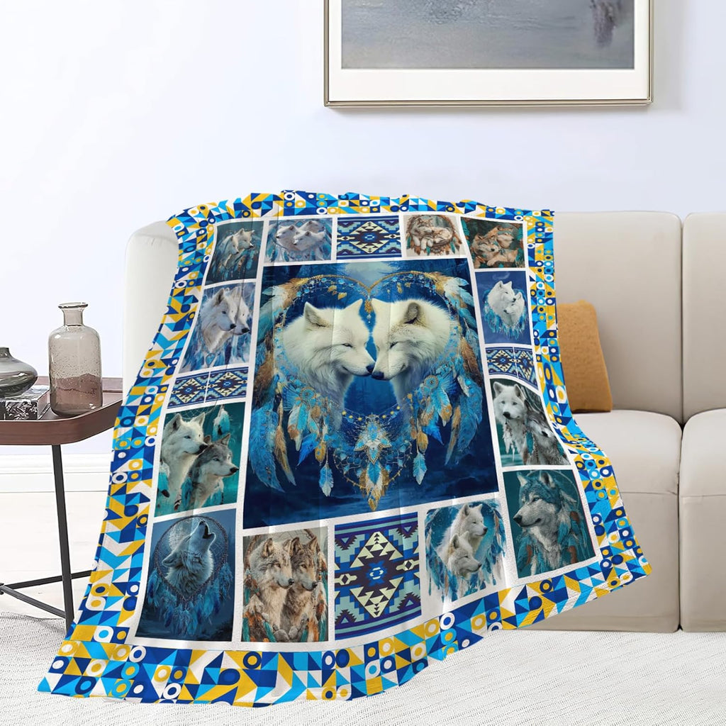 Wolf Throw Blanket Wolf Stuff Gifts for Kids Girls Boys Adults Women Men Soft Cozy Warm Plush Fluffy Fuzzy Fleece Blanket Decor 50''X60''