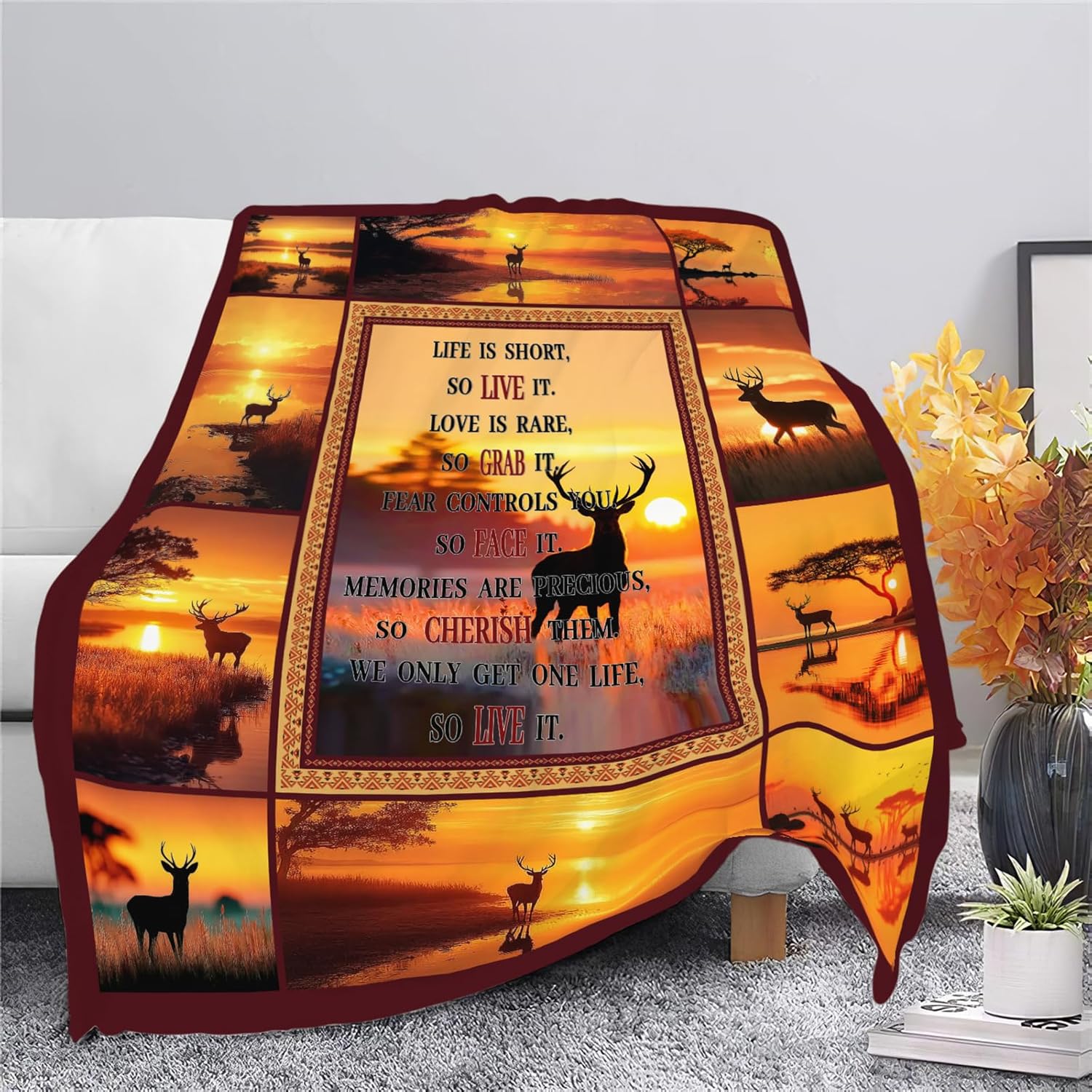 Deer Throw Blanket Deer Elk Stuff Gifts for Kids Girls Boys Adults Women Men Soft Cozy Warm Plush Fluffy Fuzzy Fleece Blanket Decor 60''X80''