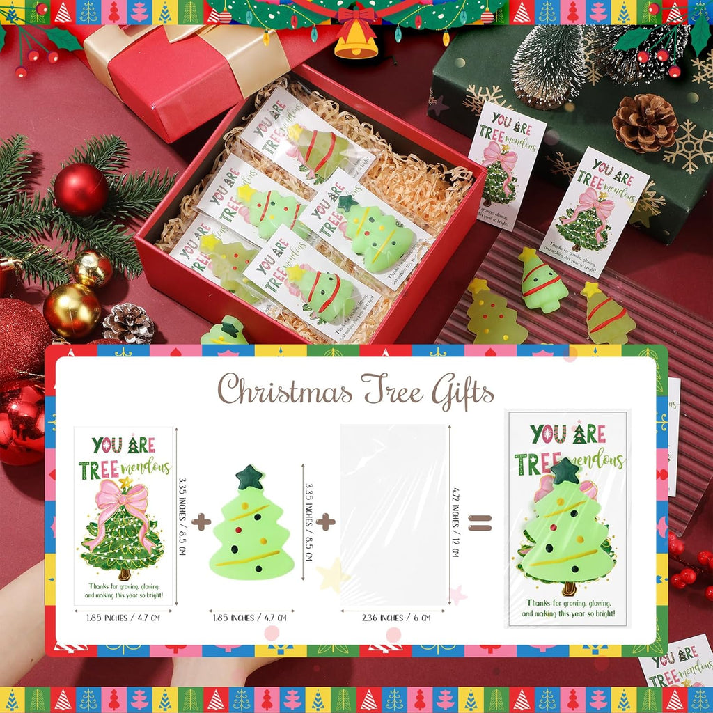 Wettarn 35 Sets Emotional Luminous Christmas Tree Stress Ball Gifts Bulk Office Christmas Appreciation Gift Cute Squeeze Mini Stress Relief Ball Inspirational Cards for Coworker Employee Nurse Teacher