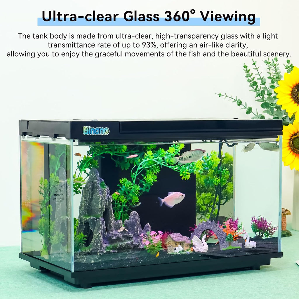17.6 x 11.3 x 9.7 Inch Fish Tank Kit Complete with Real-Time Temp Display, 3-Speed Water Pump, Smart Storage, Flexible Filter & 6 Color Lights Ideal Aquarium for Betta Fish & Goldfish