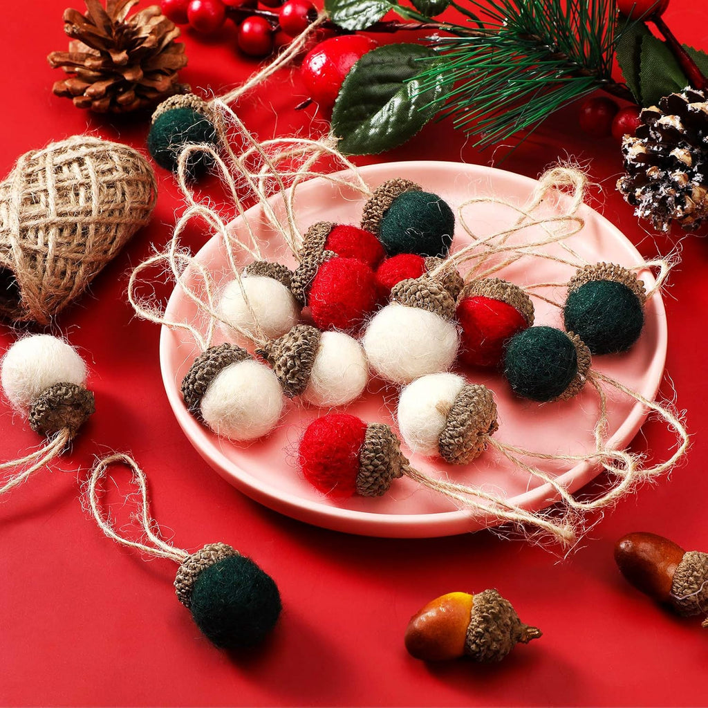 Boao 18 Pcs Felt Acorn Ornaments Christmas Wool Pom Acorn Ball Decor Hanging Pine Cone Garland with 32.8 ft Rope for Tree Fall Thanksgiving Woodland Farmhouse Mantel Wall Decor