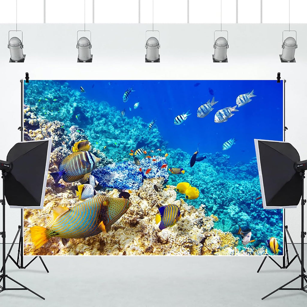 AOFOTO 12x8ft Coral and Tropical Fish in The Sea Backdrop Underwater Seascape Photography Background Marin Aquarium Ocean Diving Atoll Reef Summer Holiday Travel Photo Studio Props Vinyl Wallpaper