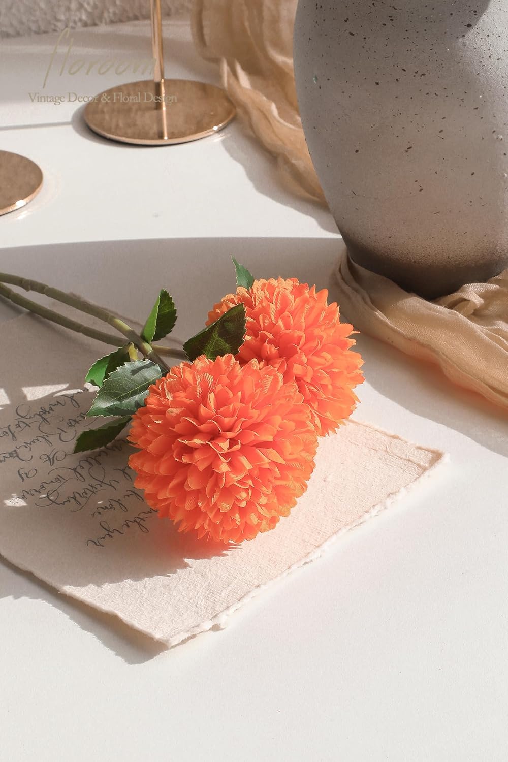Floroom 12pcs Burnt Orange Faux Silk Mums Artificial Flowers Bulk Fake Chrysanthemums with Stems for DIY Wedding Table Centerpieces Floral Arrangements Vase Fillers Home Decorations