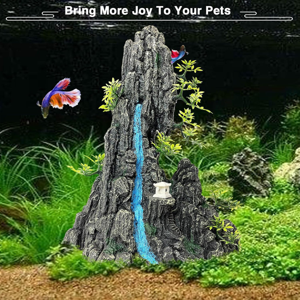 Aquarium Mountain View Stone Ornament - Aquarium Rock Decor for Fish Tank,Aquarium Decorations Extra Large and Tall Decoration for Fish Tank - 13 Inches High