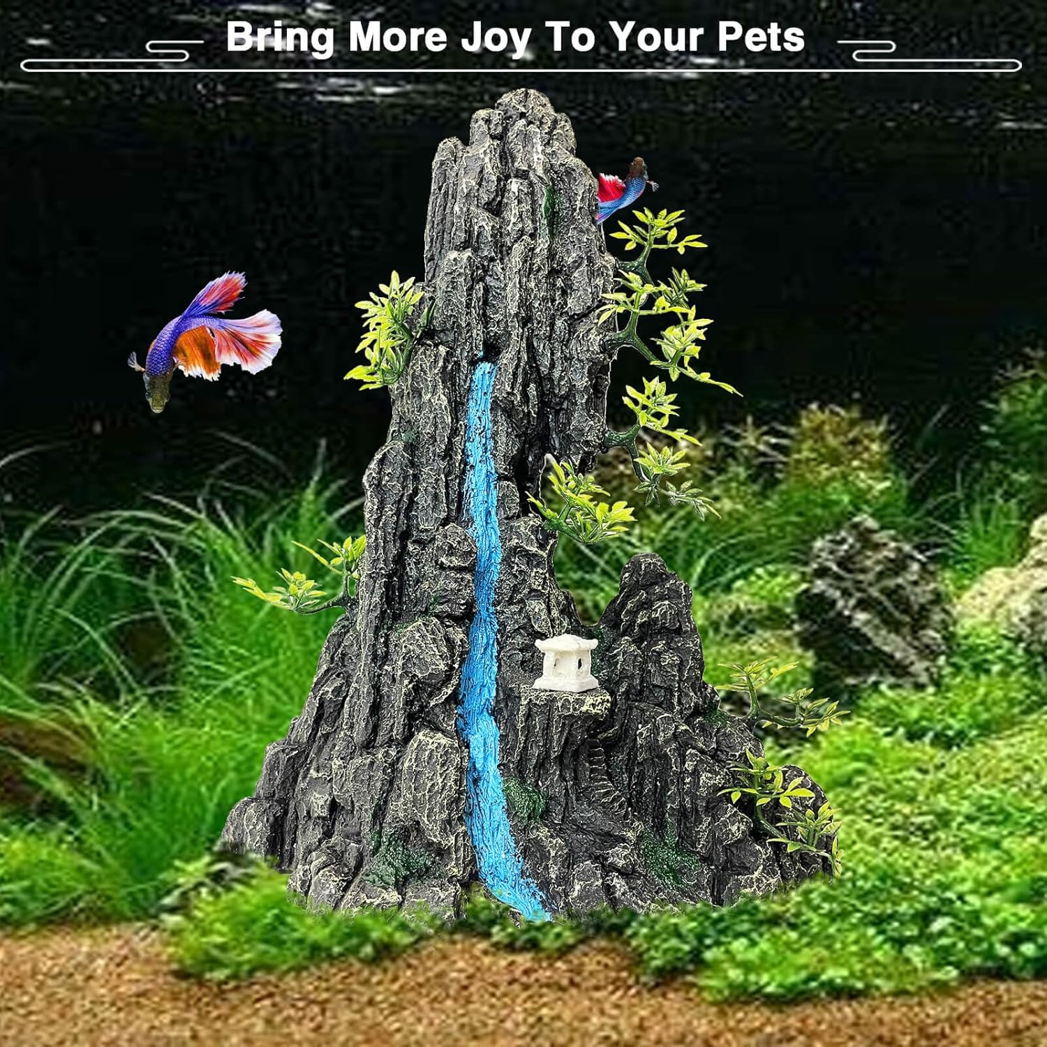 Aquarium Mountain View Stone Ornament - Aquarium Rock Decor for Fish Tank,Aquarium Decorations Extra Large and Tall Decoration for Fish Tank - 13 Inches High