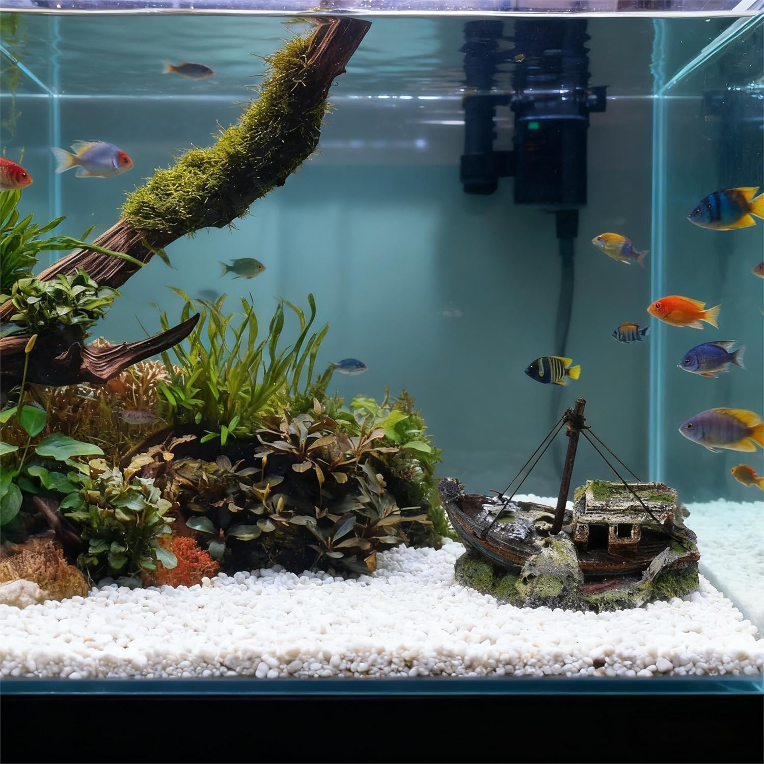 Aquarium Realistic Shipwreck Decor, Resin Sunken Ship Ornament, Perfect for Betta, Shrimp, Reptiles & Tank Landscaping