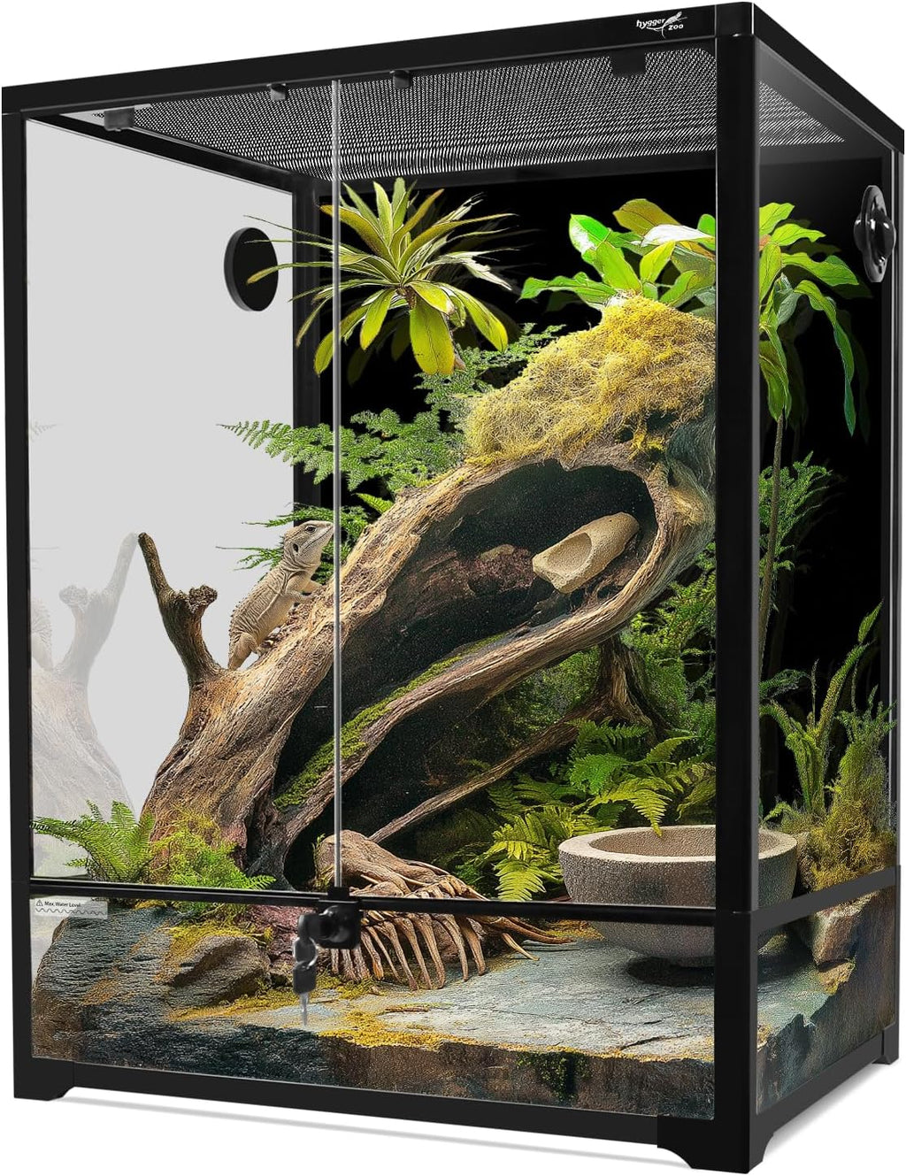 Glass Reptile Terrarium 24" x 18" x 30"Front Opening Chameleon Cage ull View Glass Terrarium Tank with Double Hinge Door for Reptiles Amphibians, Bearded Dragon Gecko Lizard Snake