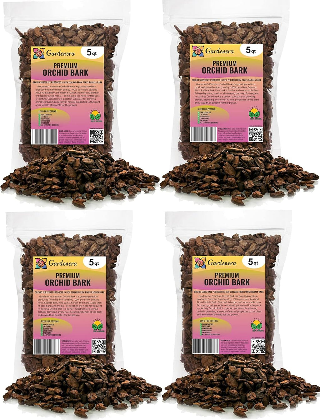 GARDENERA New Zealand Pinus Radiata Bark - 20 Quart - Organic Hand Mixed New Zealand Orchiata Pine Bark for Orchids - Medium Chips 9-12mm - (4 Bags of 5 Quart)