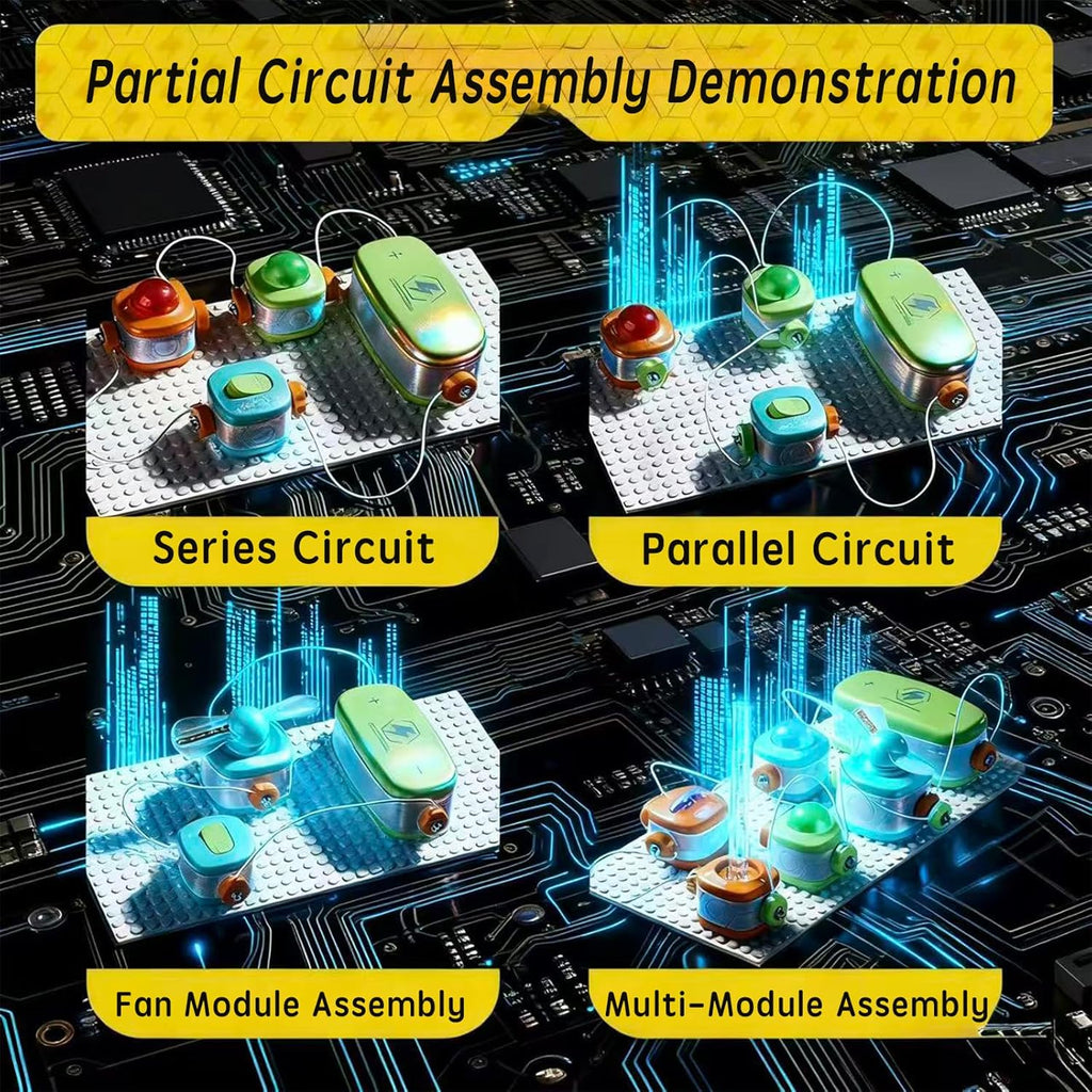 Science Kits for Kids - STEM Educational Circuits Kit for Kids, 168 Projects 37 Circuit Parts Electronics Building Blocks, Science Experiment Toy - DIY Engineering Gift for Boys Girls Ages 3+