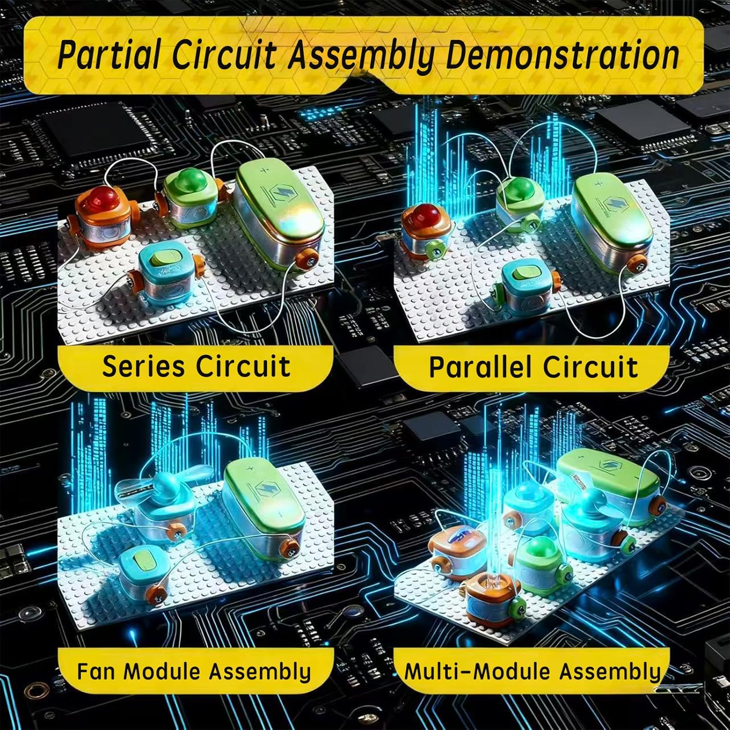 Science Kits for Kids - STEM Educational Circuits Kit for Kids, 168 Projects 37 Circuit Parts Electronics Building Blocks, Science Experiment Toy - DIY Engineering Gift for Boys Girls Ages 3+