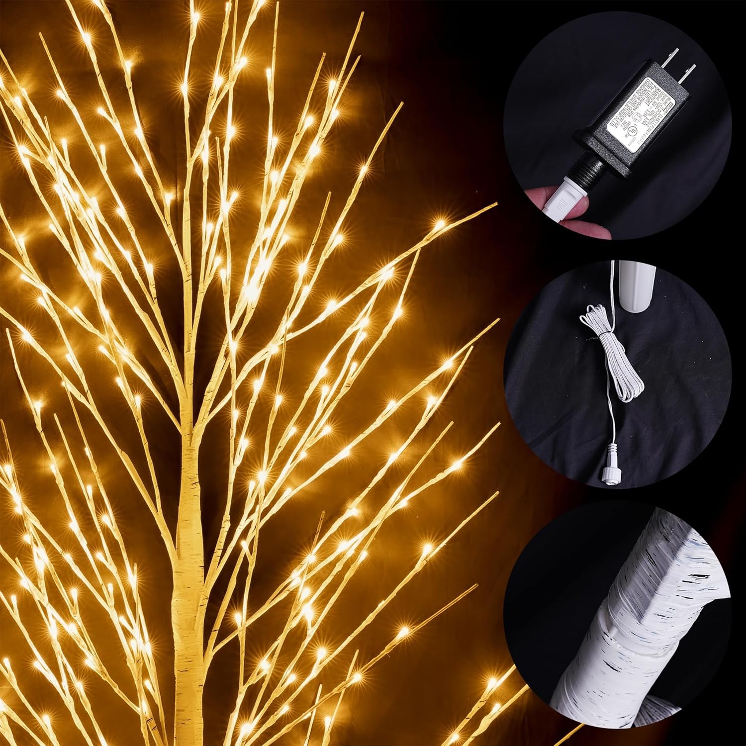 Dazzle Bright 3 Pack Light up Birch Tree, 4FT 96 LED/ 5FT 120 LED/ 8FT 240 LEDs Pre lit Birch Christmas Tree for Xmas Indoor Outdoor Home Party Garden Decor
