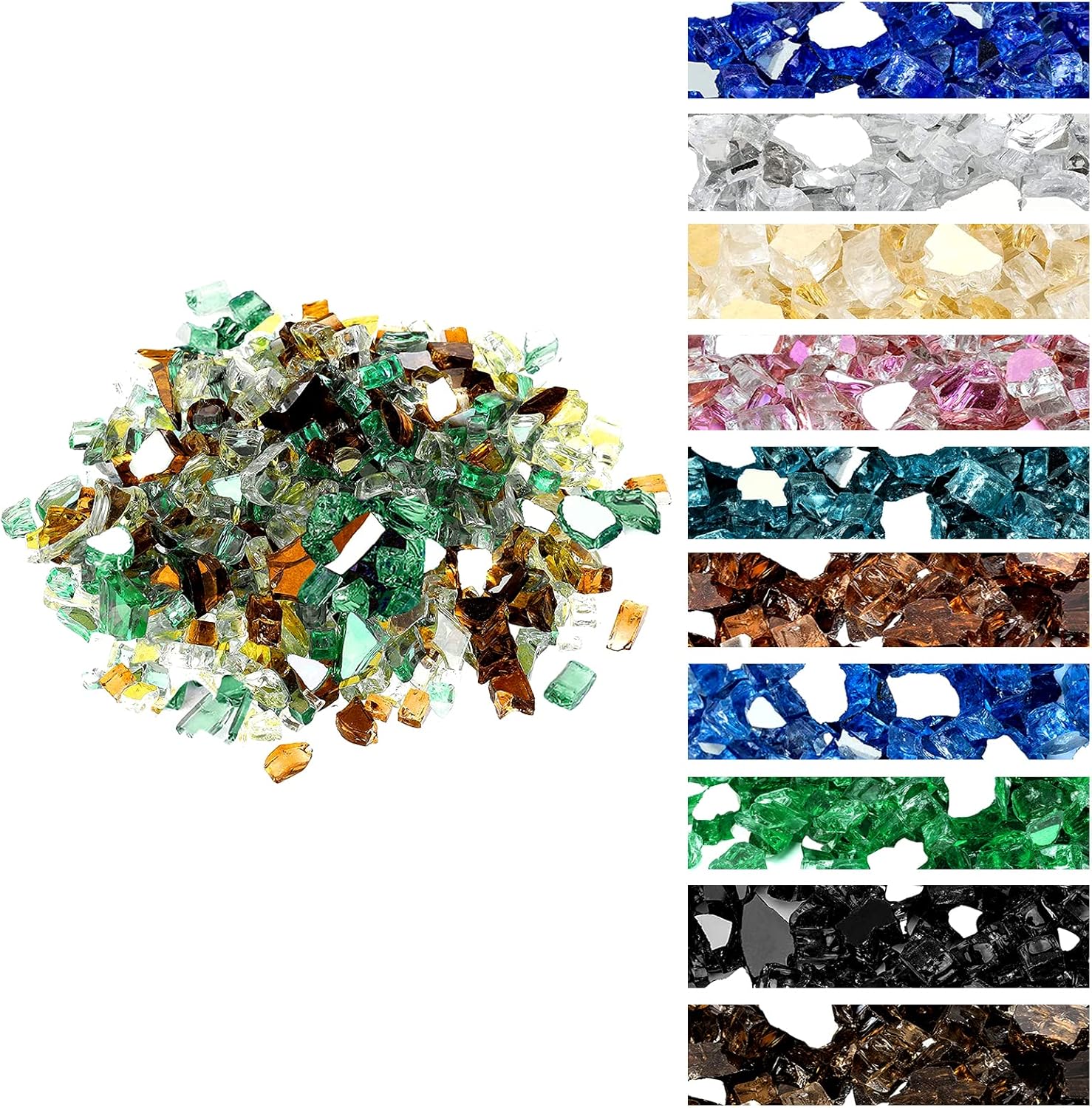 Onlyfire 10 Pounds Blended Reflective Fire Glass for Fire Pit Fireplace and Landscaping, 1/2 Inch Mixed Colored High Luster Fireglass Rocks for Outdoor ＆ Indoor Use - Gold+Light Green+Copper