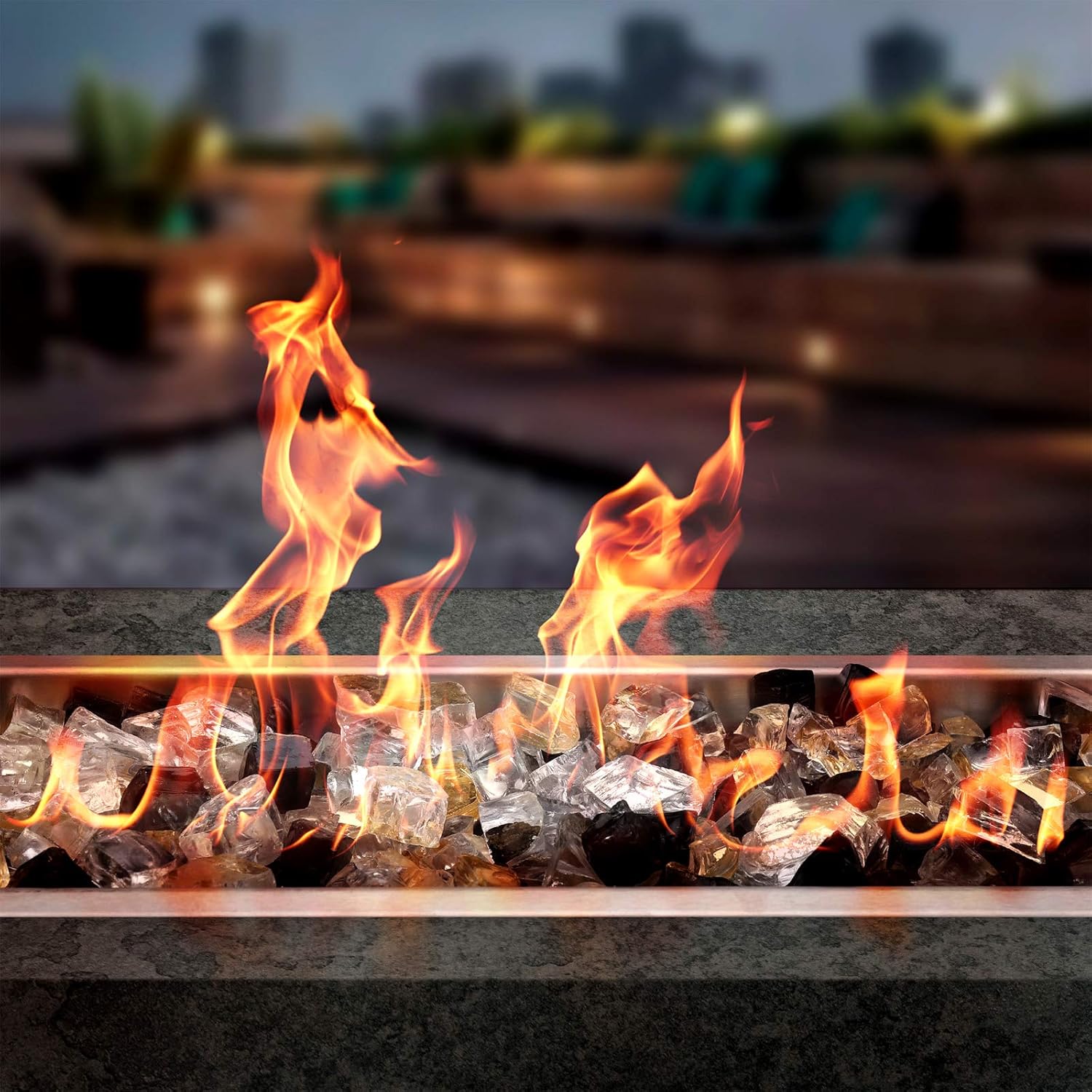 Onlyfire 10 Pounds Blended Reflective Fire Glass for Fire Pit Fireplace and Landscaping, 1/4 Inch Mixed Colored High Luster Fireglass Rocks for Outdoor and Indoor Use - Onyx Black+Platinum+Gold