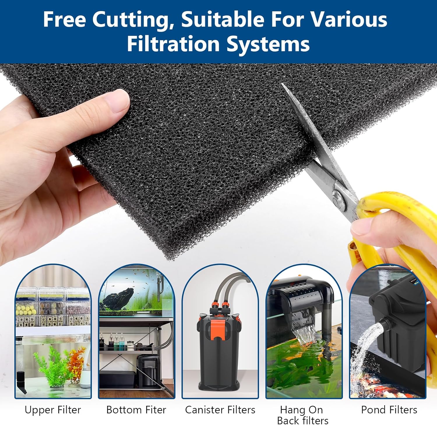 hygger Aquarium Sponge Filter Pad, Filter Media Foam Sponges, Cut-to-Size Open Cell Foam Sheet for Fish Tanks and Ponds, L (1 Pack 15.7 * 15.7 * 1 inch)