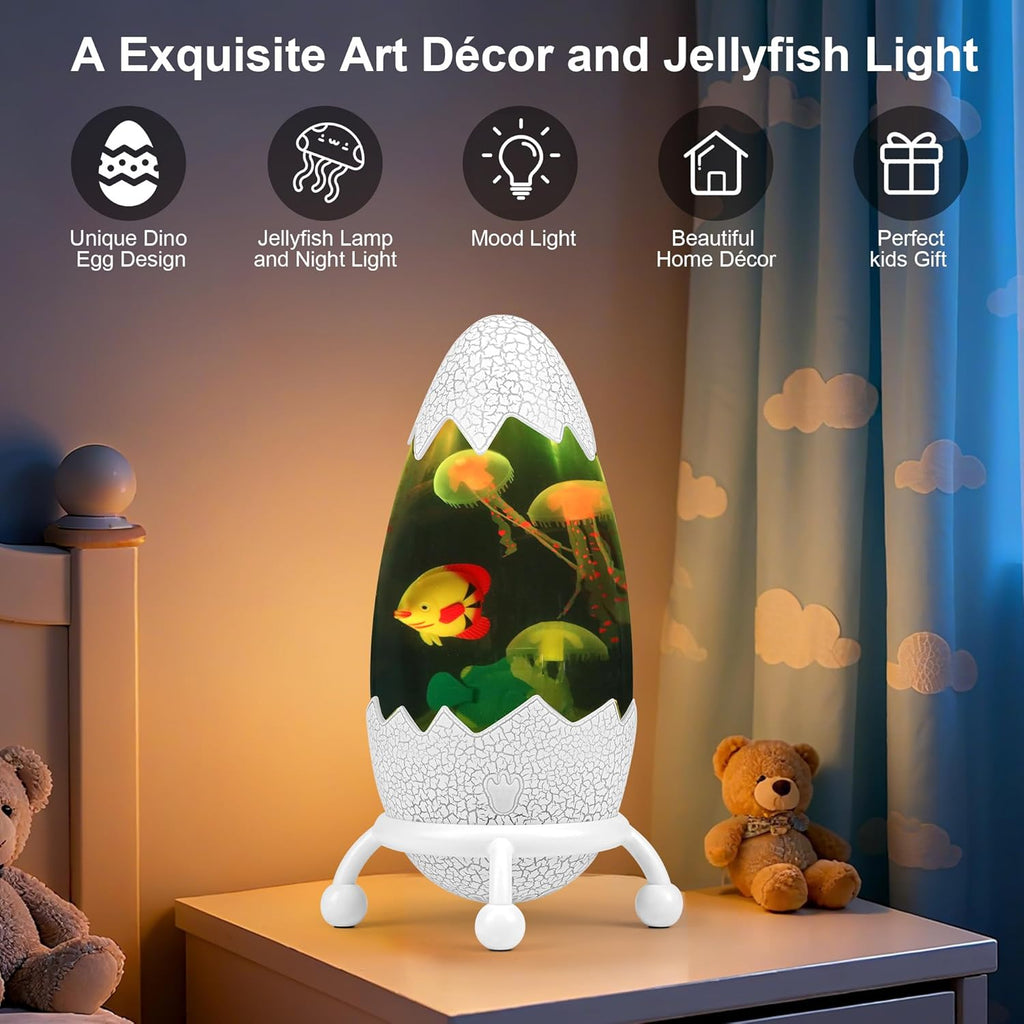 Dinosaur Egg Night Light-Glowing Jellyfish & Fish Table Lamp with Cracked Design,USB Powered Jumbo Dinosaur Egg Jelly Fish Light with Remote Control for Kids Room Decor,Gift for Boys Girls