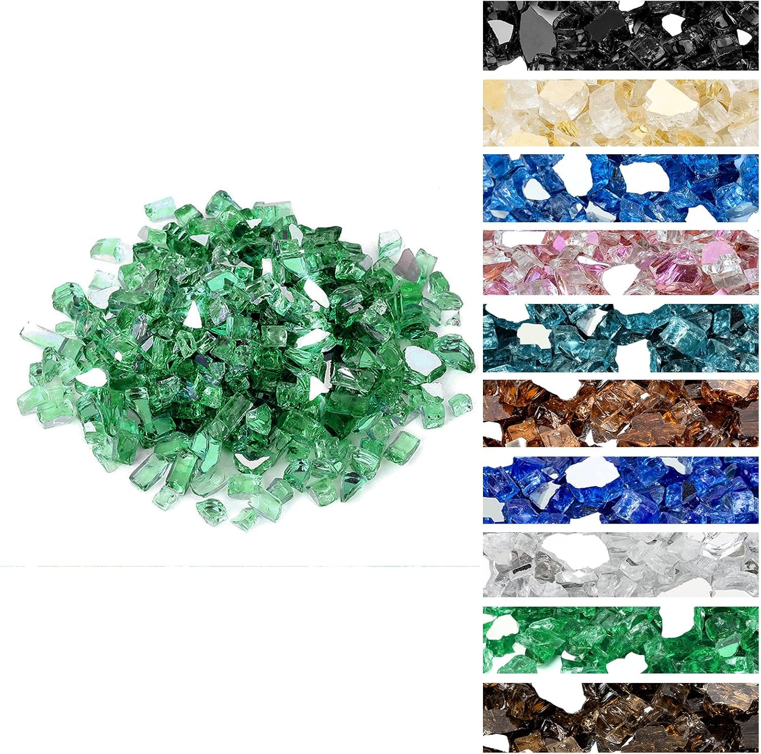 Onlyfire 10 pounds Fire Glass for Propane Fire Pit and Gas Fireplace, 1/2 Inch Reflective Firepit Glass Rocks for Fire Pit Table and Fire Bowl, High Luster Light Green