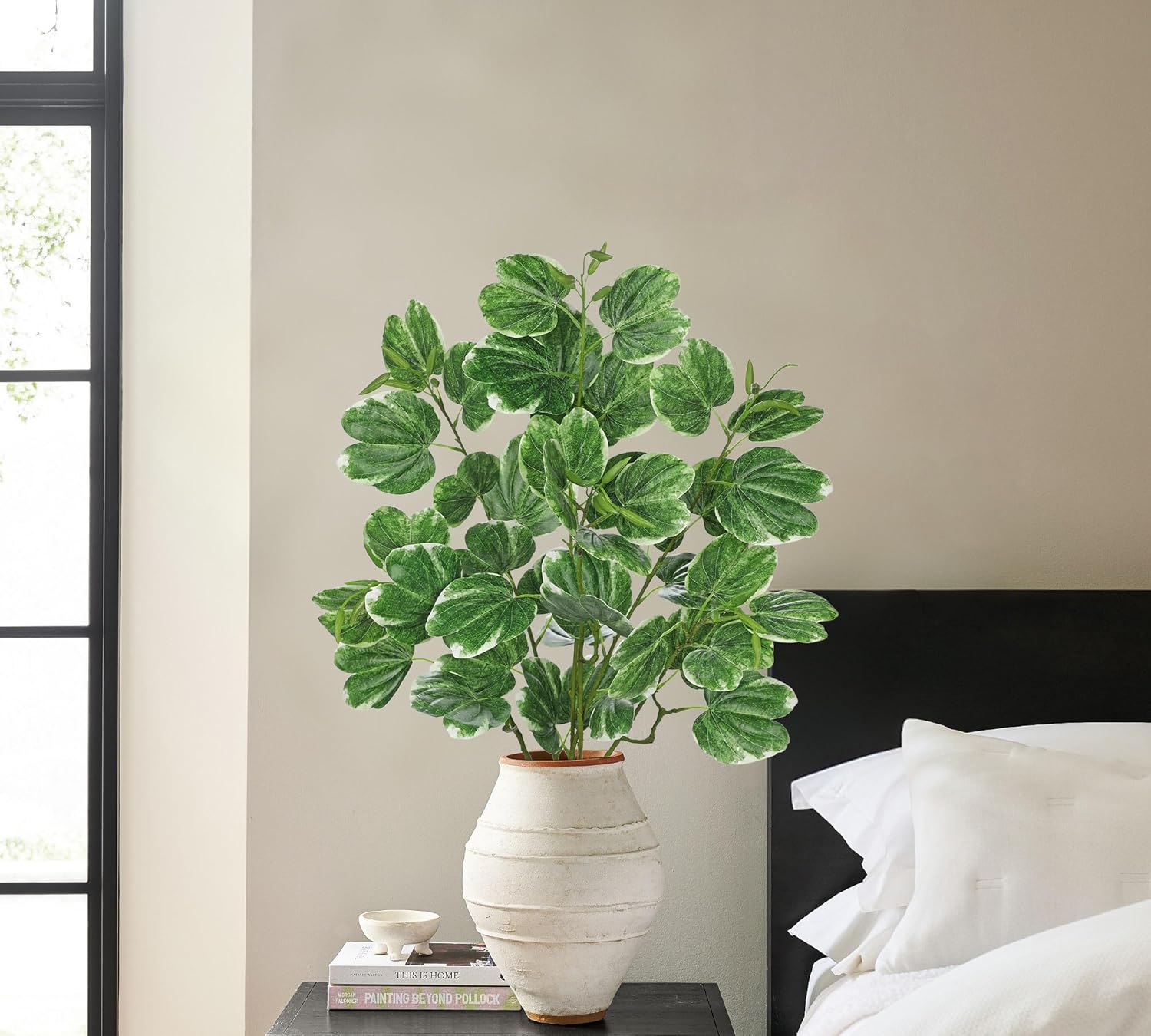 Hollyone 3PCS Artificial Leaf Branches for Vase 33.4 Inch Faux Greenery Stems Long Stems Fake Shrubs Branches Leaves Plants with White-Edged Twig Stems for Vase Garden Home Office Wedding Decoration