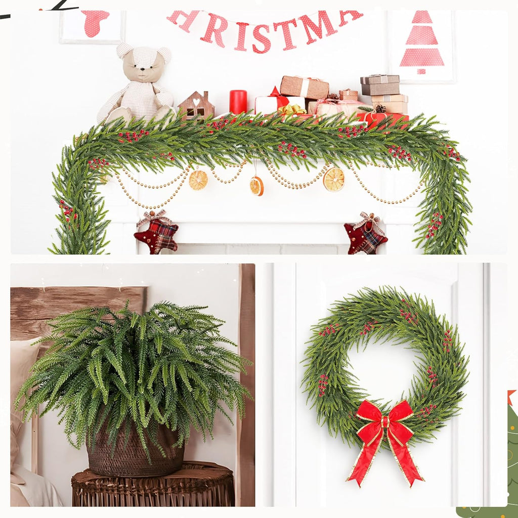 HOHOTIME 50 Pcs Norfolk Pine Stems, Christmas Greenery Stems Branches for Vase, Artificial Pine Picks, Fake Pine Stems Decoration,Faux Pine Sprigs for Garland Wreath Tree Home DIY Xmas Decor