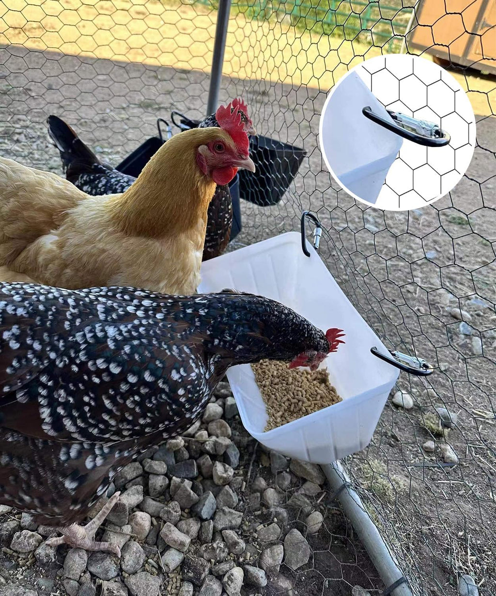 Chicken Feeders, 3 Pack, Duck Feeders and Waterers, Hanging Poultry Water Feeder, Livestock Fence Feeder, Feed Trough and Waterer Bucket with Clips, Blue