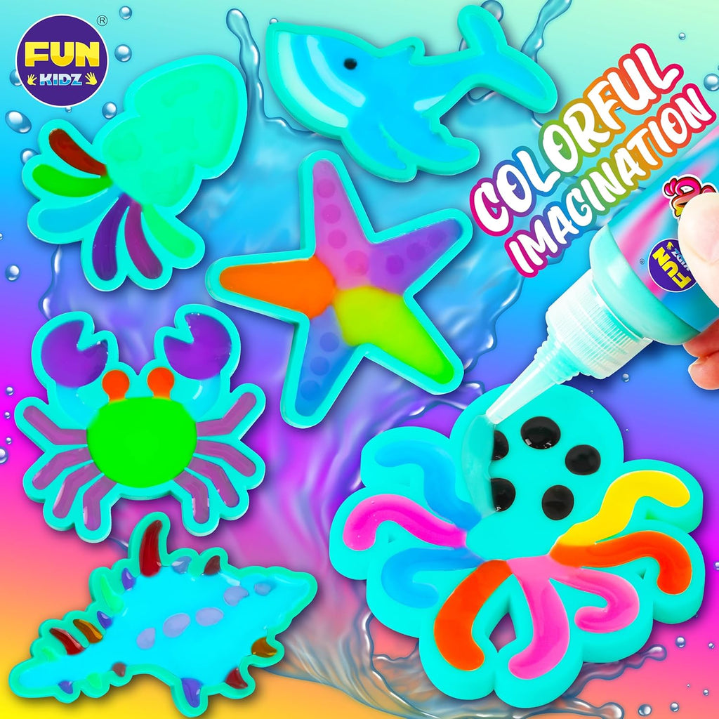 Ocean Magic Water Elves Toys Kit, FunKidz Aqua Squishy Craft Kit for Kids 25 Bright Ocean Colors Gel 16 Ocan Creature Molds Great Birthday Gift for Boys Girls Summer Activities