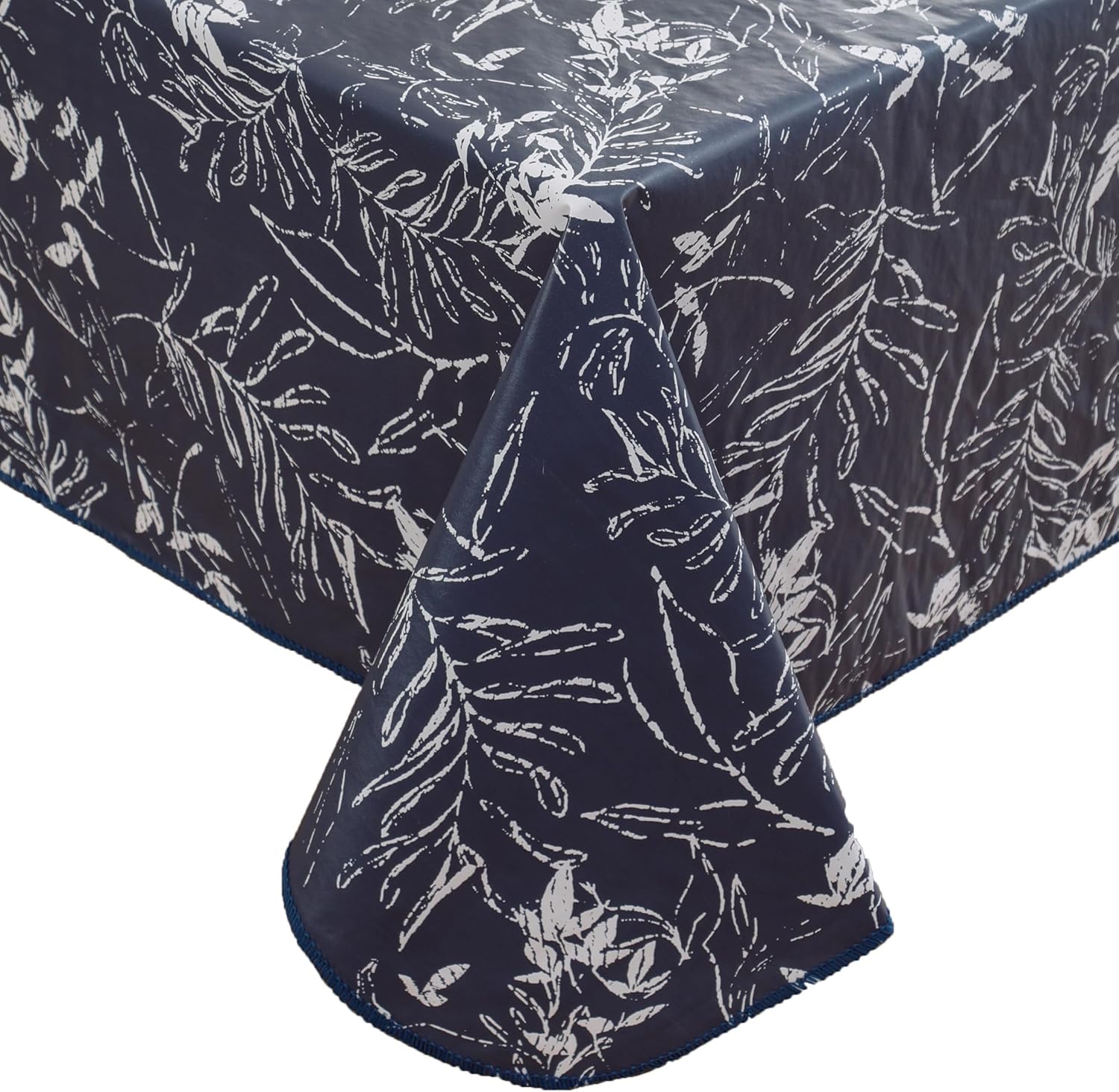 Heavy Duty Vinyl Tablecloth with Flannel Backing Waterproof Oil-Proof Plastic Table Cloth Stain-Resistant Wipeable Rectangle or Square Table Cover for Indoor and Outdoor (Blue Leaf，60x102 Inch)