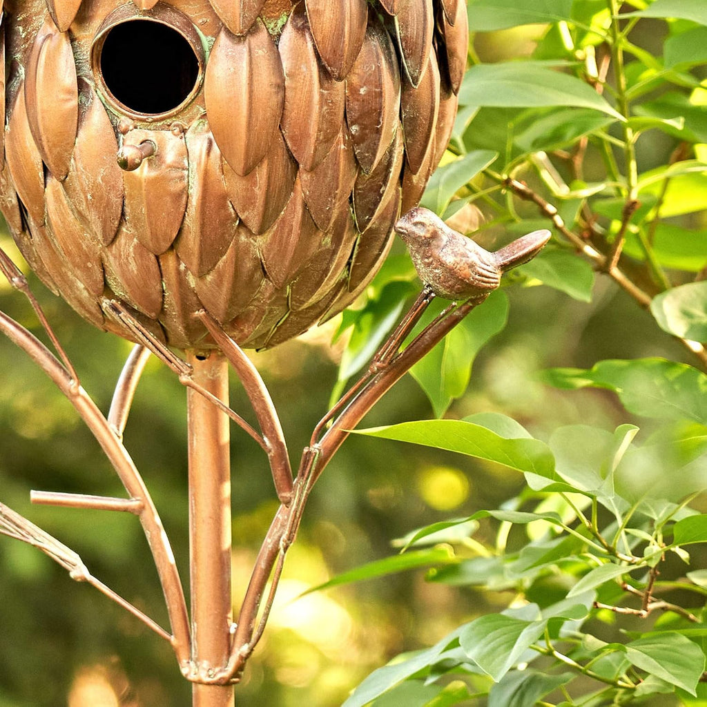 Copper Colored Birdhouse Garden Stakes (Artichoke)