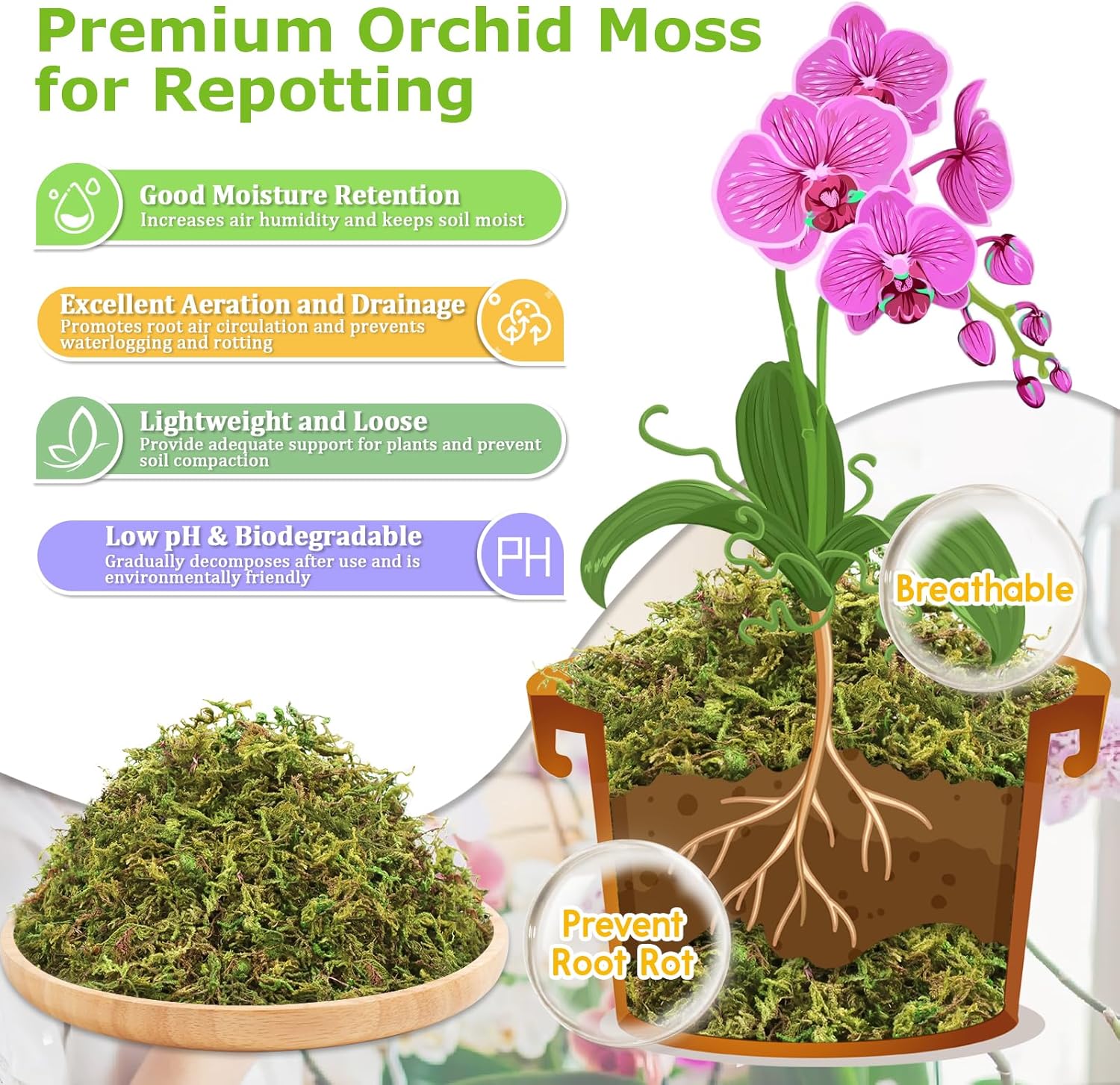 Legigo 1.3LBS Premium Forest Moss for Plants, 25 QT Natural Green Sphagnum Moss for Potted Plants, Dried Orchid Moss Potting Mix, Soft Real Moss Decorative for Houseplants Orchids Succulents Reptiles