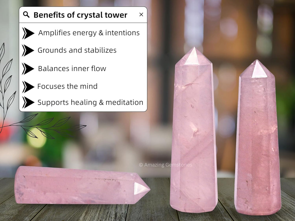 Amazing Gemstone Rose Quartz Crystal Towers - Natural Healing Crystal Point Obelisk for Reiki Healing and Crystal Grid (2 Inch to 3 Inch)