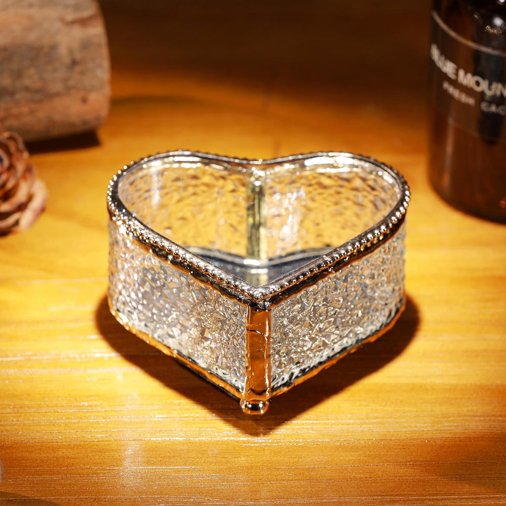 Glass Vintage Jewelry Box Keepsake storage Trinket Ring Display Box Home Decor Embossed Clear Glass Box Organizer (4×3.6×2.1inches)