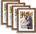 10x14 Picture Frame Set of 4, Made of Glass and Rustic Brown Wooden Frame, Display 8x12 Pictures with Mat or 30 x 40cm Diamond Painting Art without Mat for Wall Mounting, Gallery Photo Frames