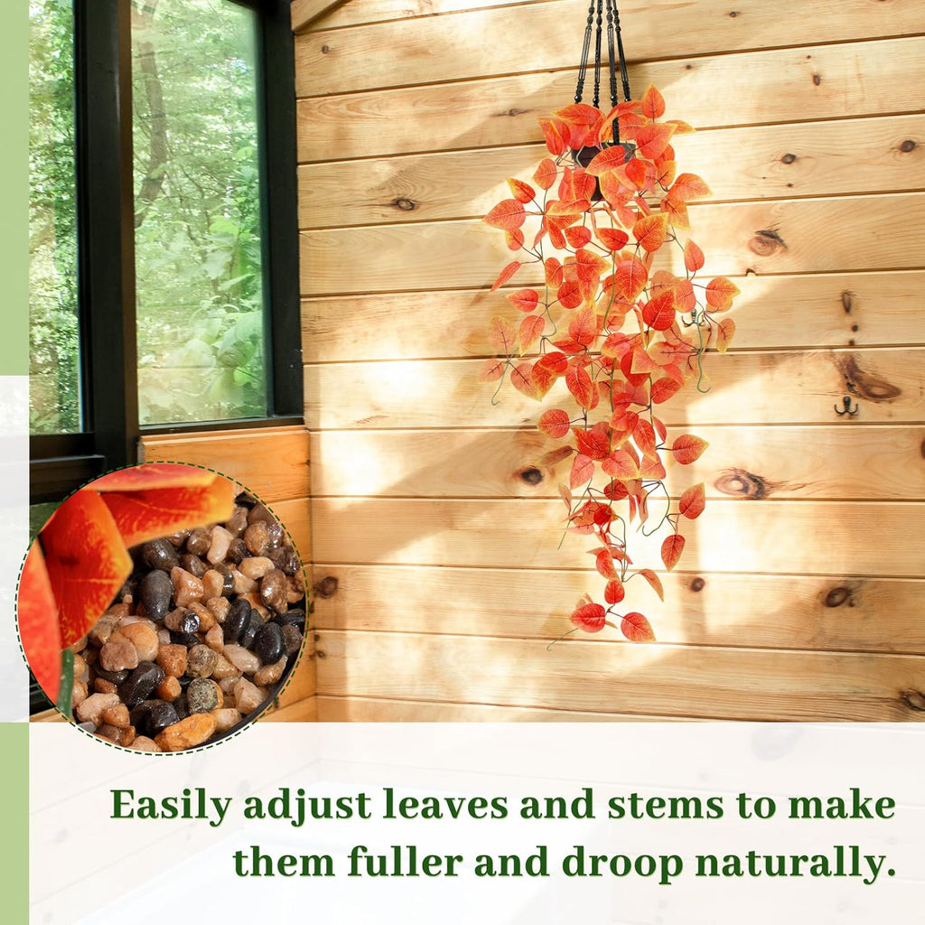 Fake Fall Plants Hanging Faux Orange Vines Artificial Potted Pothos Plant- Fall Decorations Autumn Decor for Thanksgiving Bathroom Wall Kitchen Room Decor Indoor and Outdoor (Black Pot Include)
