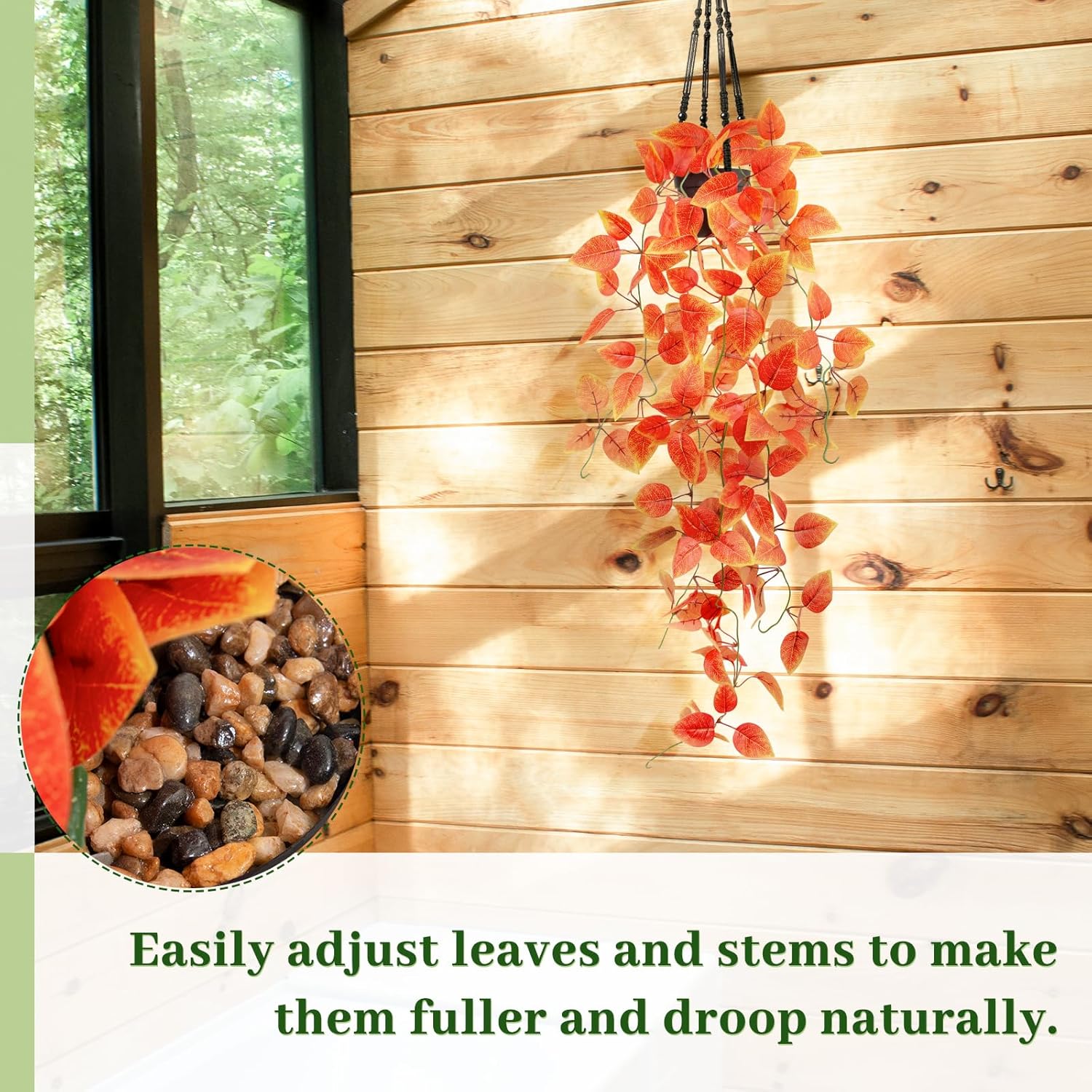 Fake Fall Plants Hanging Faux Orange Vines Artificial Potted Pothos Plant- Fall Decorations Autumn Decor for Thanksgiving Bathroom Wall Kitchen Room Decor Indoor and Outdoor (Black Pot Include)