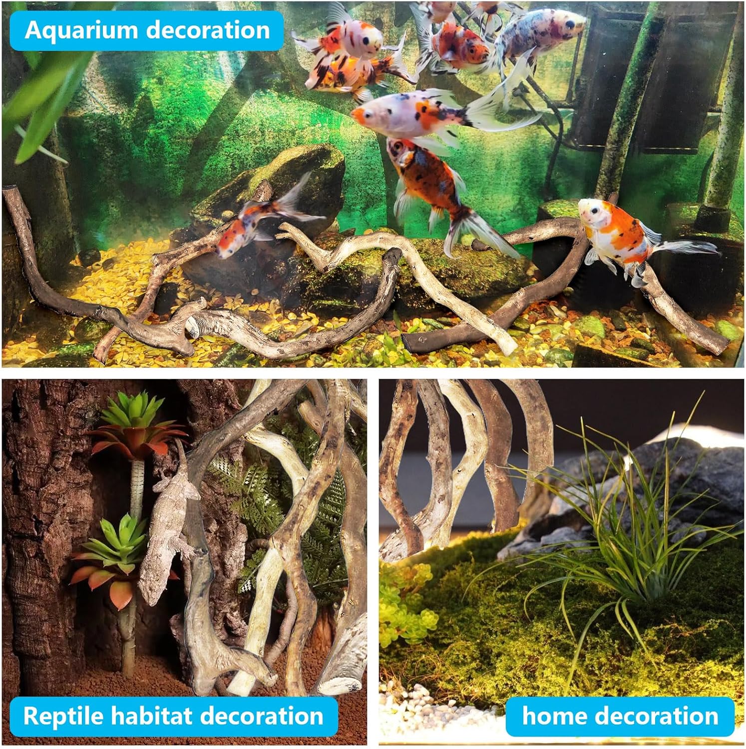 Hamiledyi Natural Driftwood for Aquarium Decor - Red Moor Wood 10"-15" Long Assorted Shapes (600g) Safe Branches for Fish Tank & Reptile Habitat - Natural Aquarium Wood Decorations (Coarse Branches)