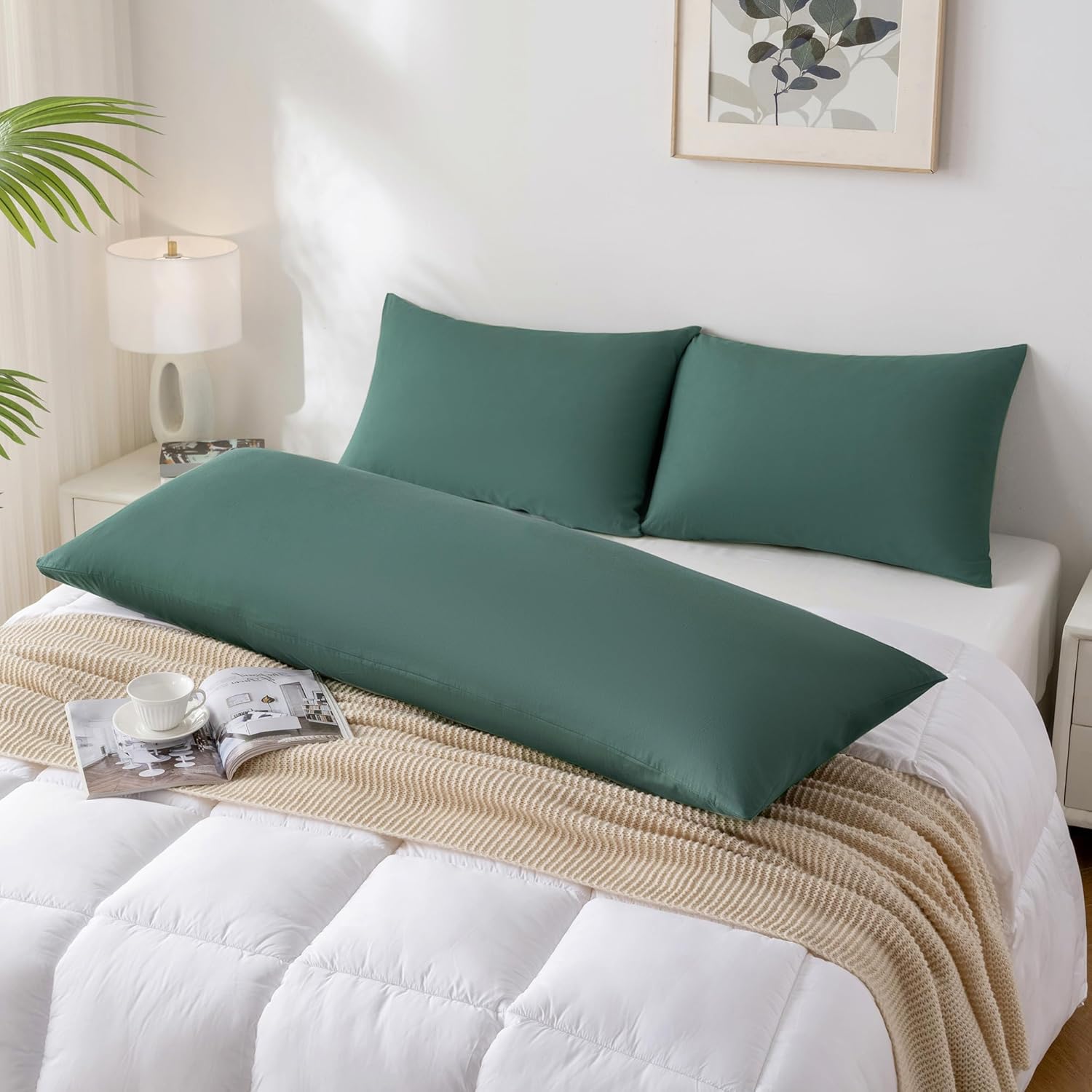 JELLYMONI Pillowcases Standard Set of 2 Cotton Envelope Pillow Covers Dark Green 20×26in Bed Pillow Cases 100% Washed Cotton Soft Breathable (Pillows are not Included)