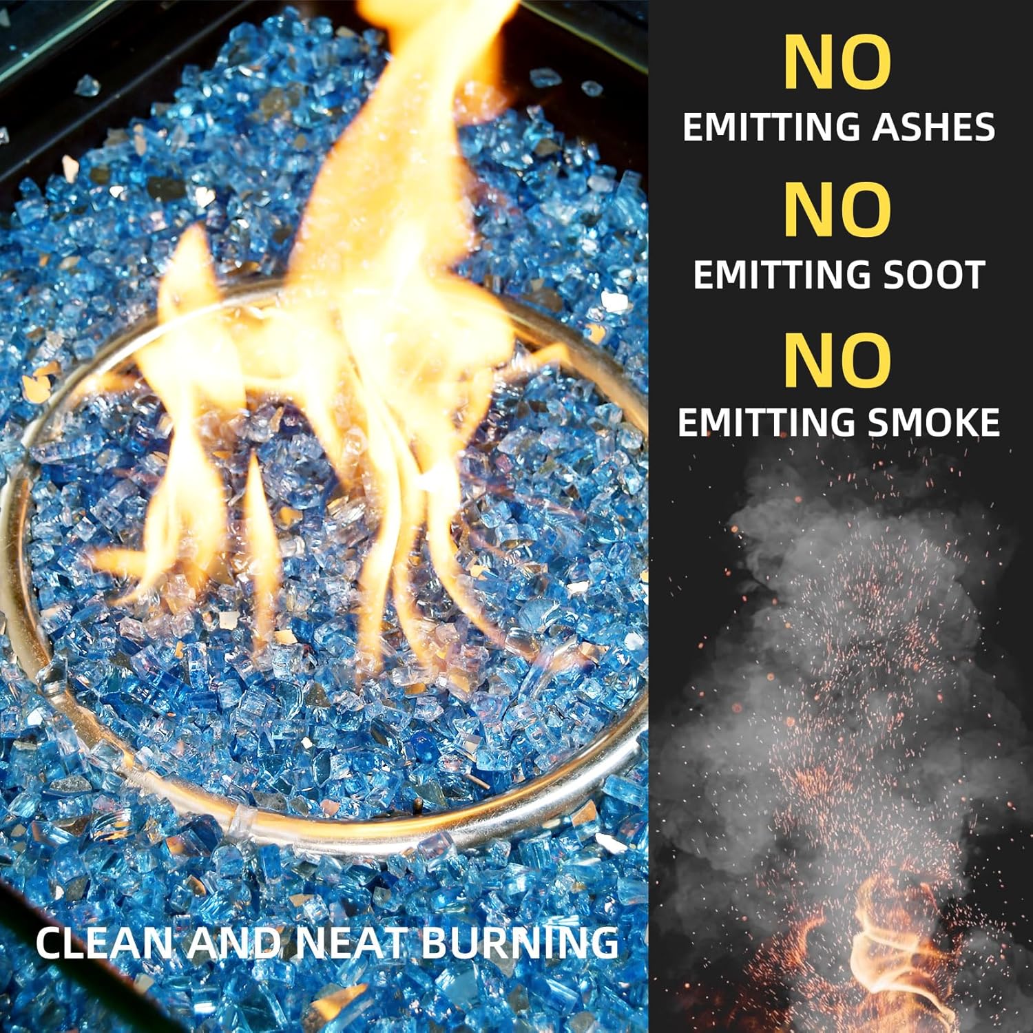 GasSaf 1/4 Inch Fire Glass Reflective Tempered Fireglass Cut Crushed FireGlass for Fire Pit, Fireplace, Replaces Existing Gas Logs & Lava Rocks (20 Pound)(Pacific Blue Reflective)