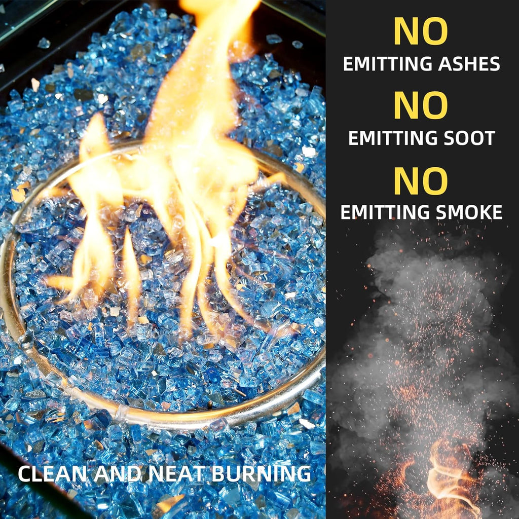 GasSaf 1/4 Inch Fire Glass Reflective Tempered Fireglass Cut Crushed FireGlass for Fire Pit, Fireplace, Replaces Existing Gas Logs & Lava Rocks (10 Pound)(Pacific Blue Reflective)