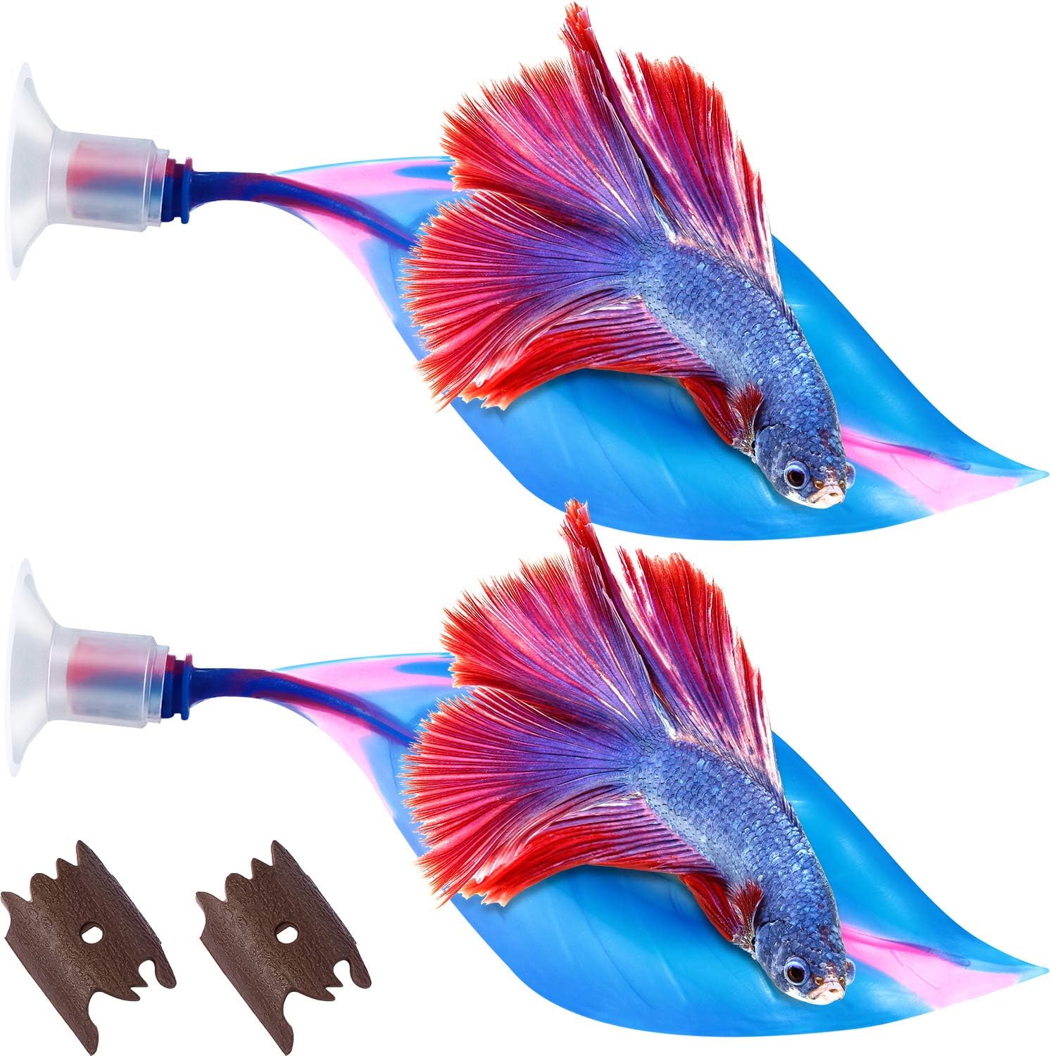 WILLBOND 2 Pieces Silicone Betta Fish Bed Leaf Hammock Betta Fish Tank Accessories, Practical Resting Spot, No Bpa, Comfortable and Safe(Blue)