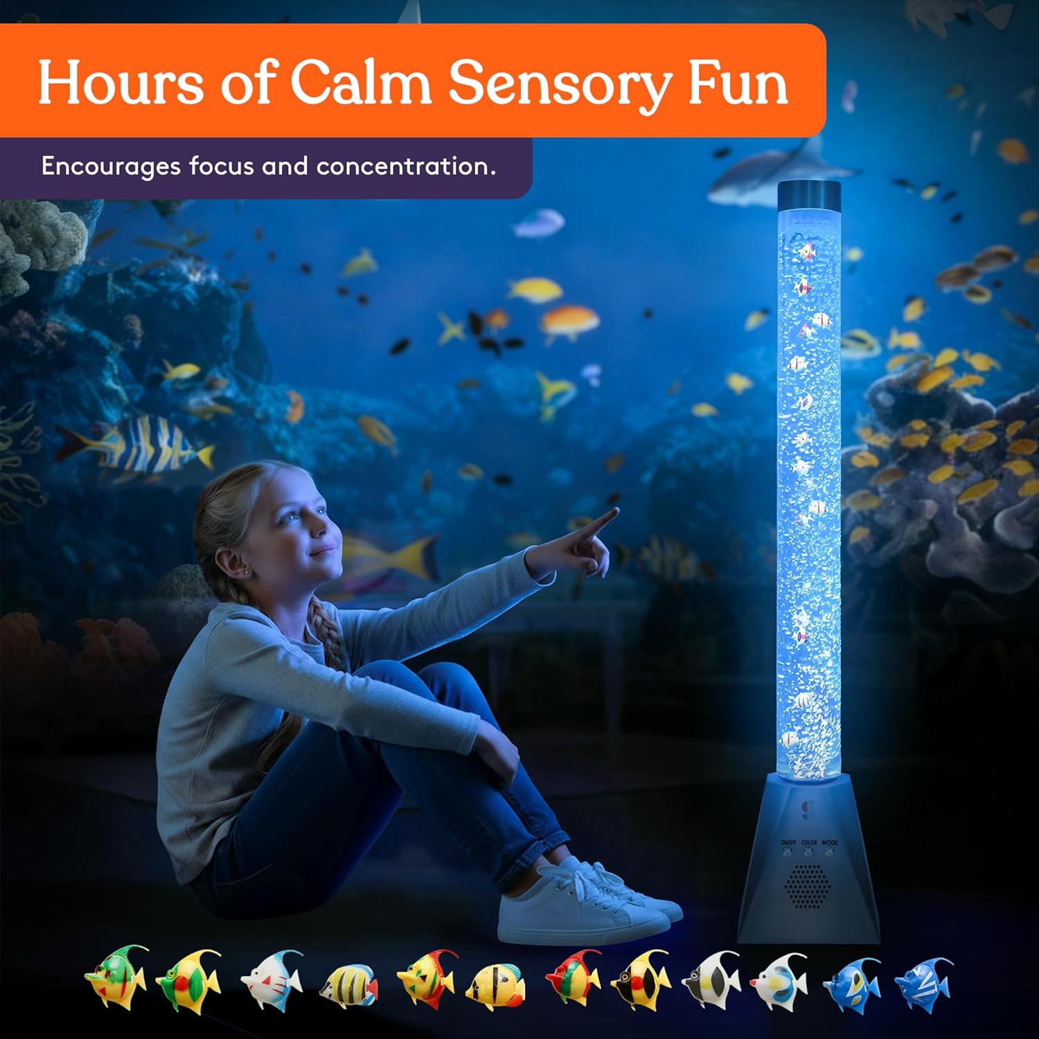 Special Supplies Aquarium Sensory Fish Bubble Light Tube with Bluetooth Speaker, 16-Color LED Nightlight, Remote Control, Floor-Standing Lamp for Kids and Adults, 4 Ft (Diamond)